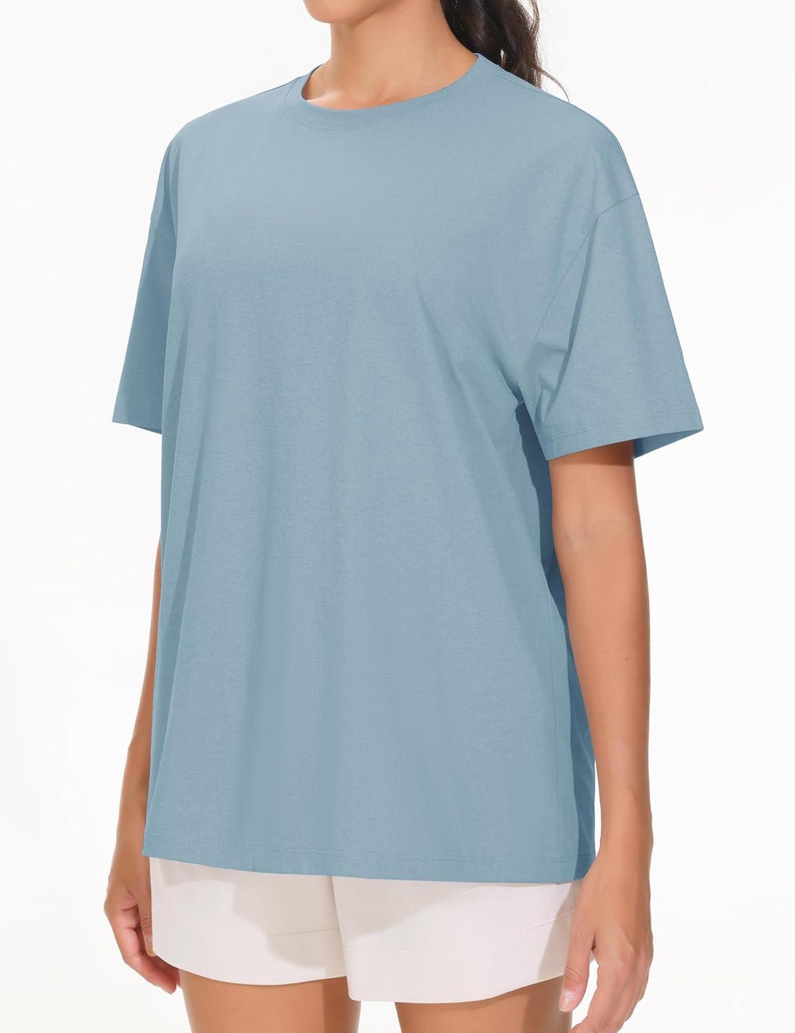 imageTHE GYM PEOPLE 2 Pack Womens Oversized T Shirts Casual Loose Fit Short Sleeve Tops Summer Crewneck Basic TeesBlackInk Blue