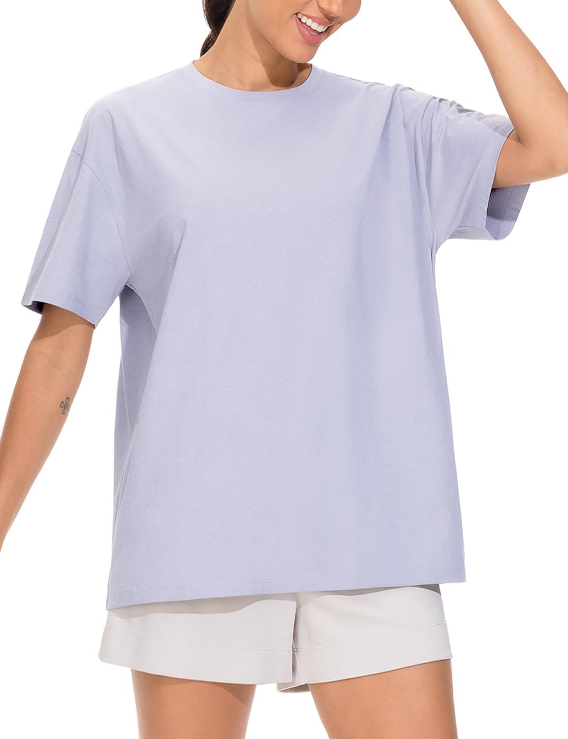 imageTHE GYM PEOPLE 2 Pack Womens Oversized T Shirts Casual Loose Fit Short Sleeve Tops Summer Crewneck Basic TeesBlackLight Purple