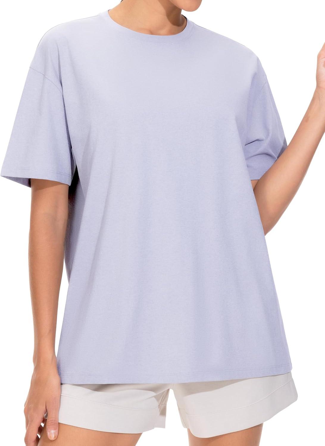 imageTHE GYM PEOPLE 2 Pack Womens Oversized T Shirts Casual Loose Fit Short Sleeve Tops Summer Crewneck Basic TeesBlackLight Purple