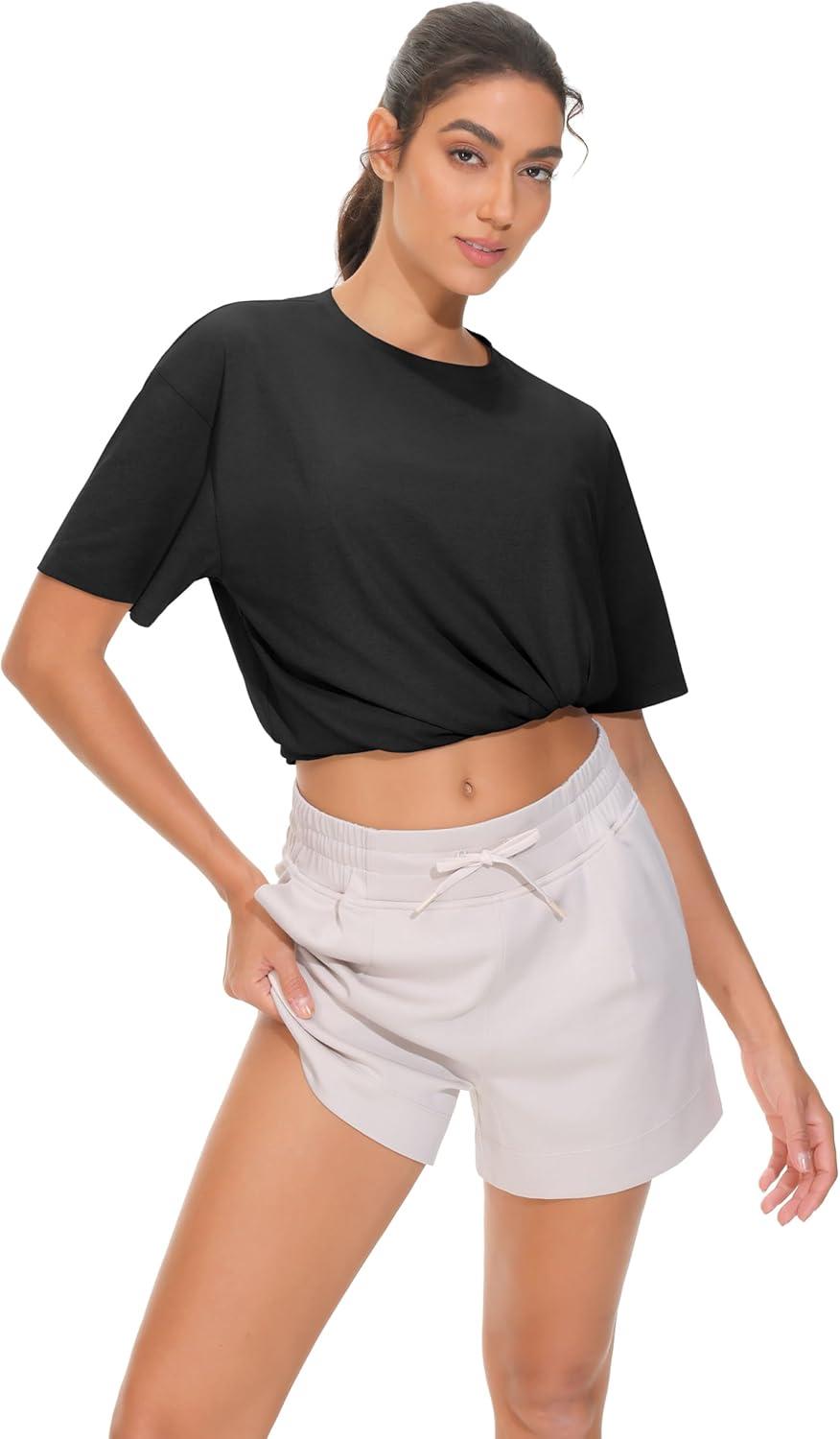 imageTHE GYM PEOPLE 2 Pack Womens Oversized T Shirts Casual Loose Fit Short Sleeve Tops Summer Crewneck Basic TeesBlackWhite