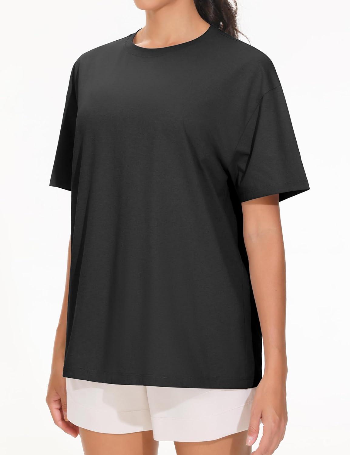 imageTHE GYM PEOPLE 2 Pack Womens Oversized T Shirts Casual Loose Fit Short Sleeve Tops Summer Crewneck Basic TeesBlackWhite