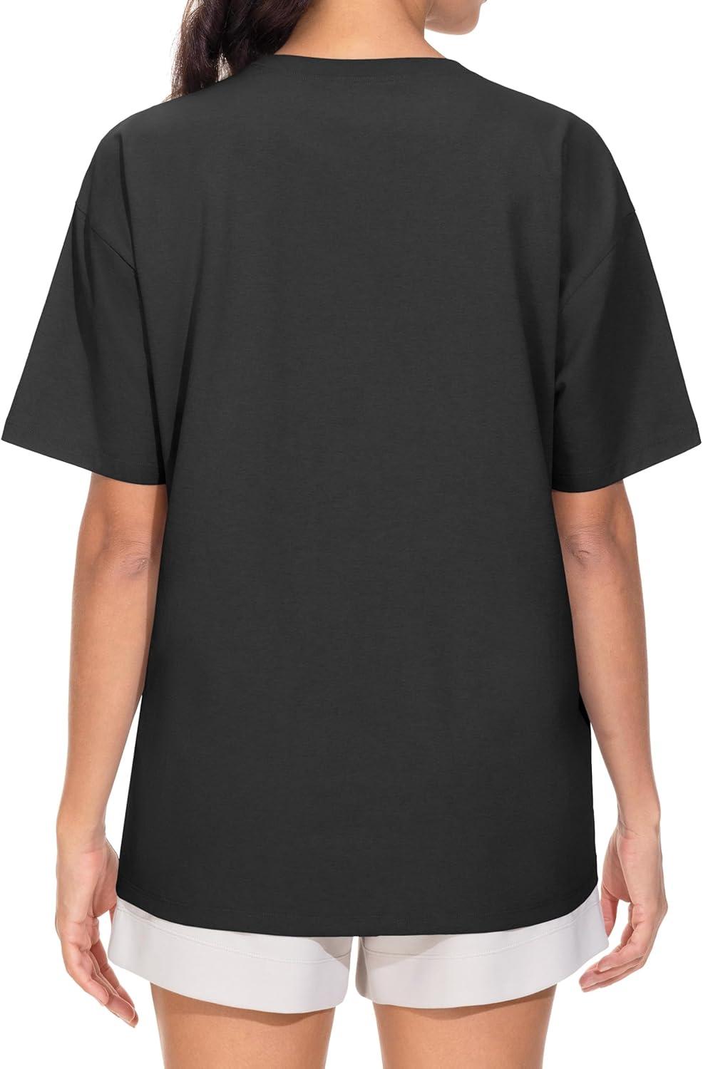 imageTHE GYM PEOPLE 2 Pack Womens Oversized T Shirts Casual Loose Fit Short Sleeve Tops Summer Crewneck Basic TeesBlackWhite