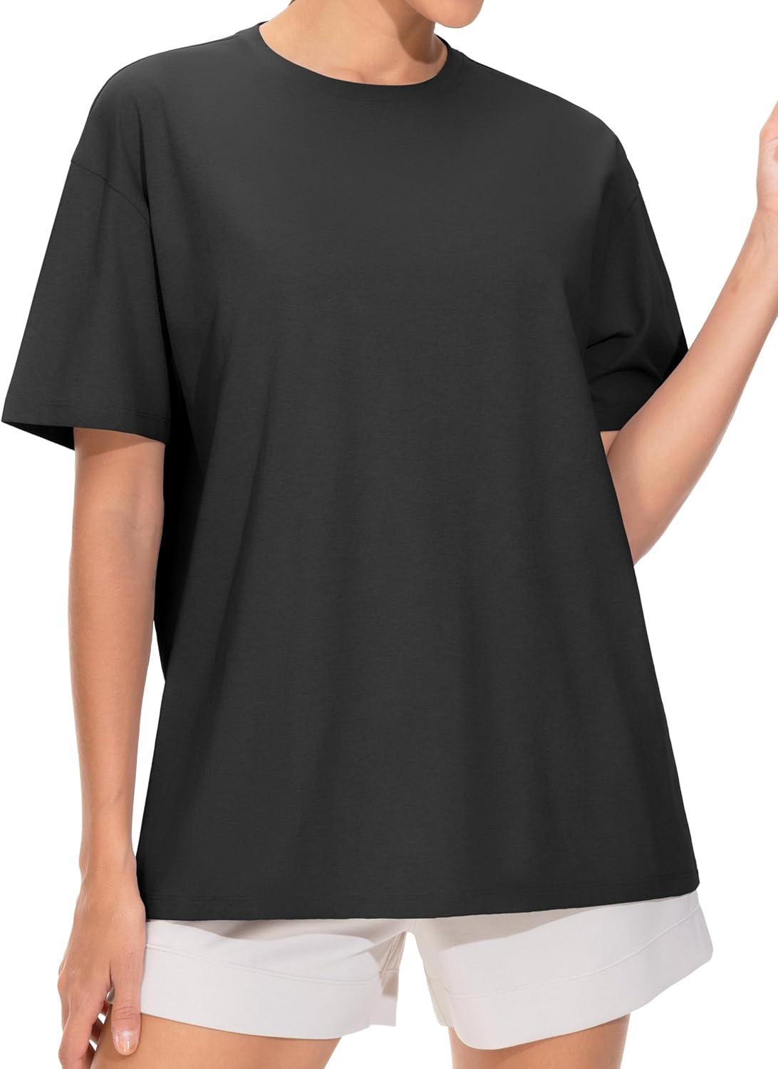 imageTHE GYM PEOPLE 2 Pack Womens Oversized T Shirts Casual Loose Fit Short Sleeve Tops Summer Crewneck Basic TeesBlackWhite