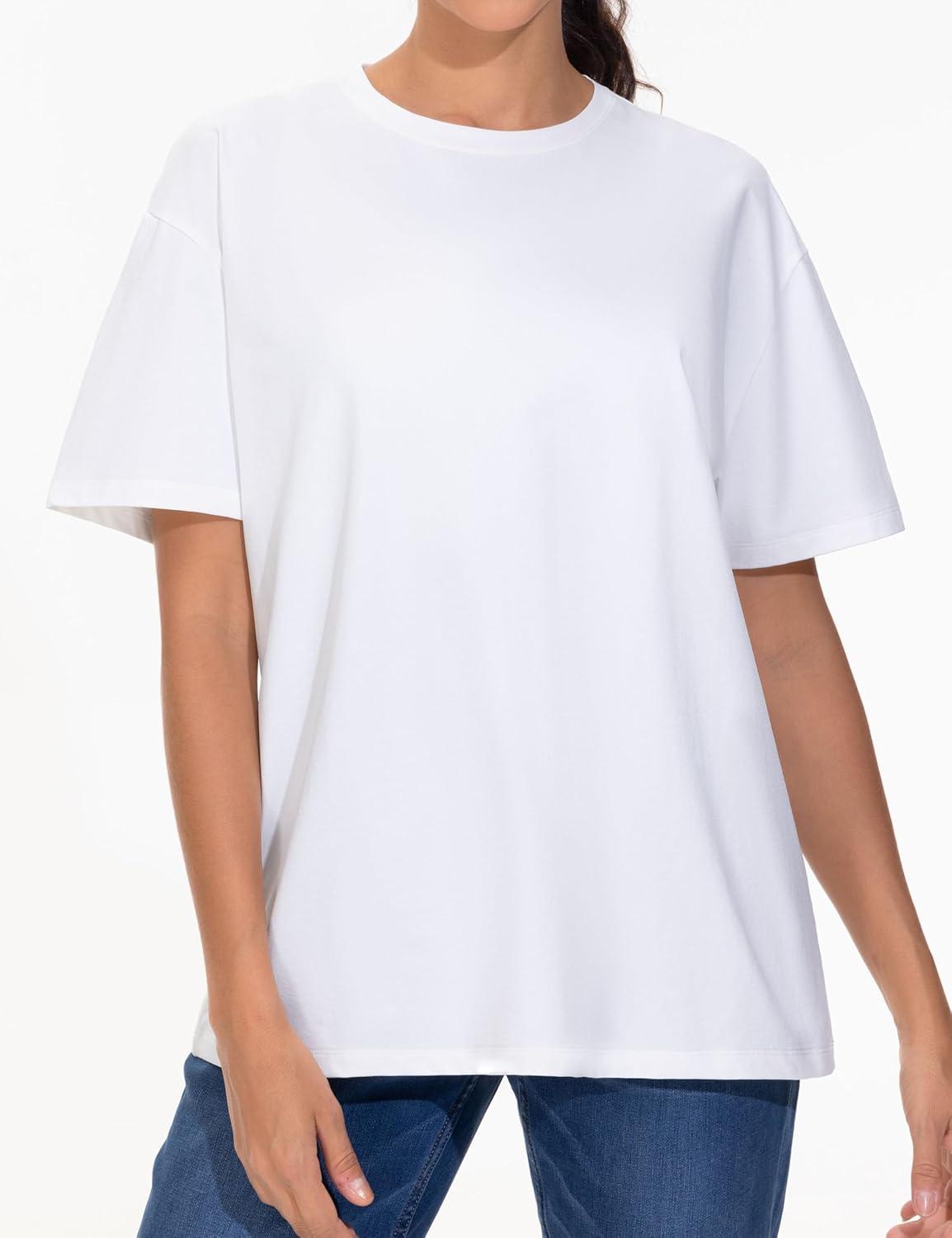 imageTHE GYM PEOPLE 2 Pack Womens Oversized T Shirts Casual Loose Fit Short Sleeve Tops Summer Crewneck Basic TeesWhiteInk Blue