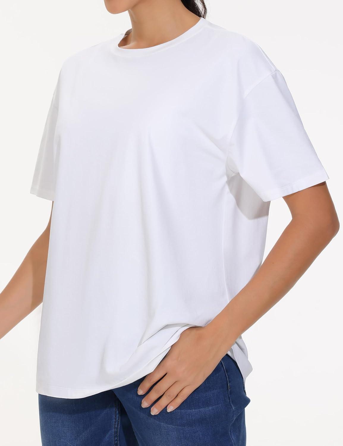imageTHE GYM PEOPLE 2 Pack Womens Oversized T Shirts Casual Loose Fit Short Sleeve Tops Summer Crewneck Basic TeesWhiteInk Blue