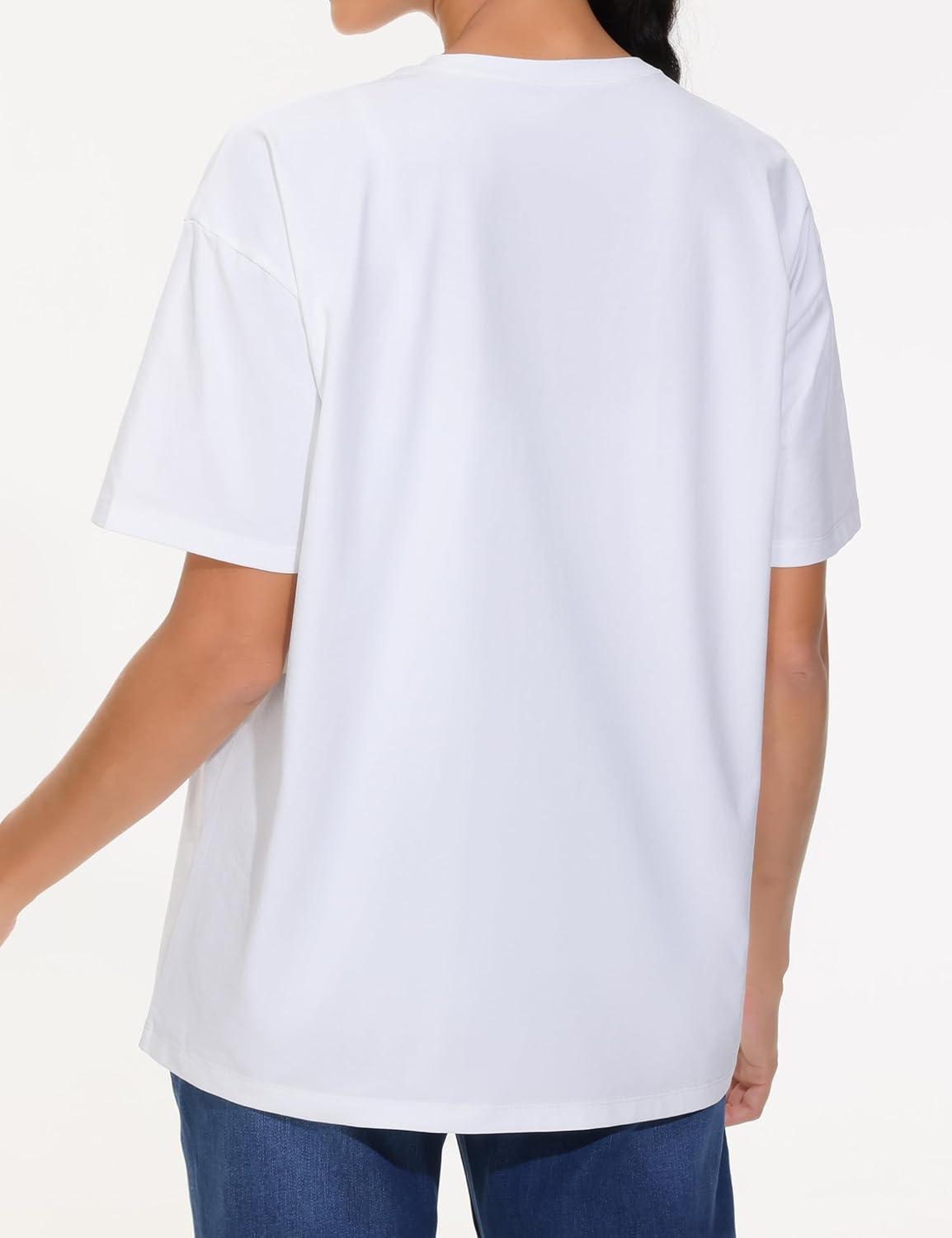 imageTHE GYM PEOPLE 2 Pack Womens Oversized T Shirts Casual Loose Fit Short Sleeve Tops Summer Crewneck Basic TeesWhiteInk Blue