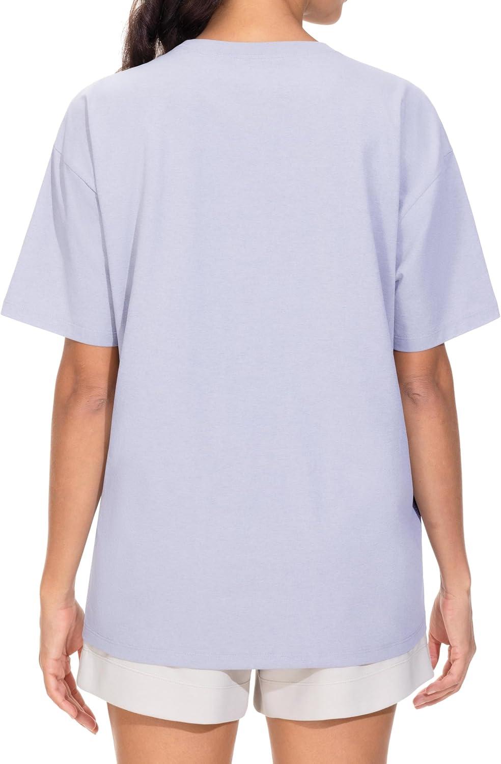 imageTHE GYM PEOPLE 2 Pack Womens Oversized T Shirts Casual Loose Fit Short Sleeve Tops Summer Crewneck Basic TeesWhiteLight Purple
