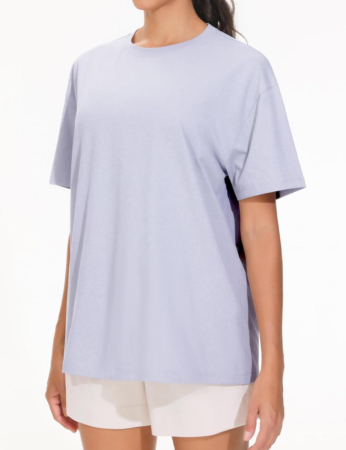 imageTHE GYM PEOPLE 2 Pack Womens Oversized T Shirts Casual Loose Fit Short Sleeve Tops Summer Crewneck Basic TeesWhiteLight Purple