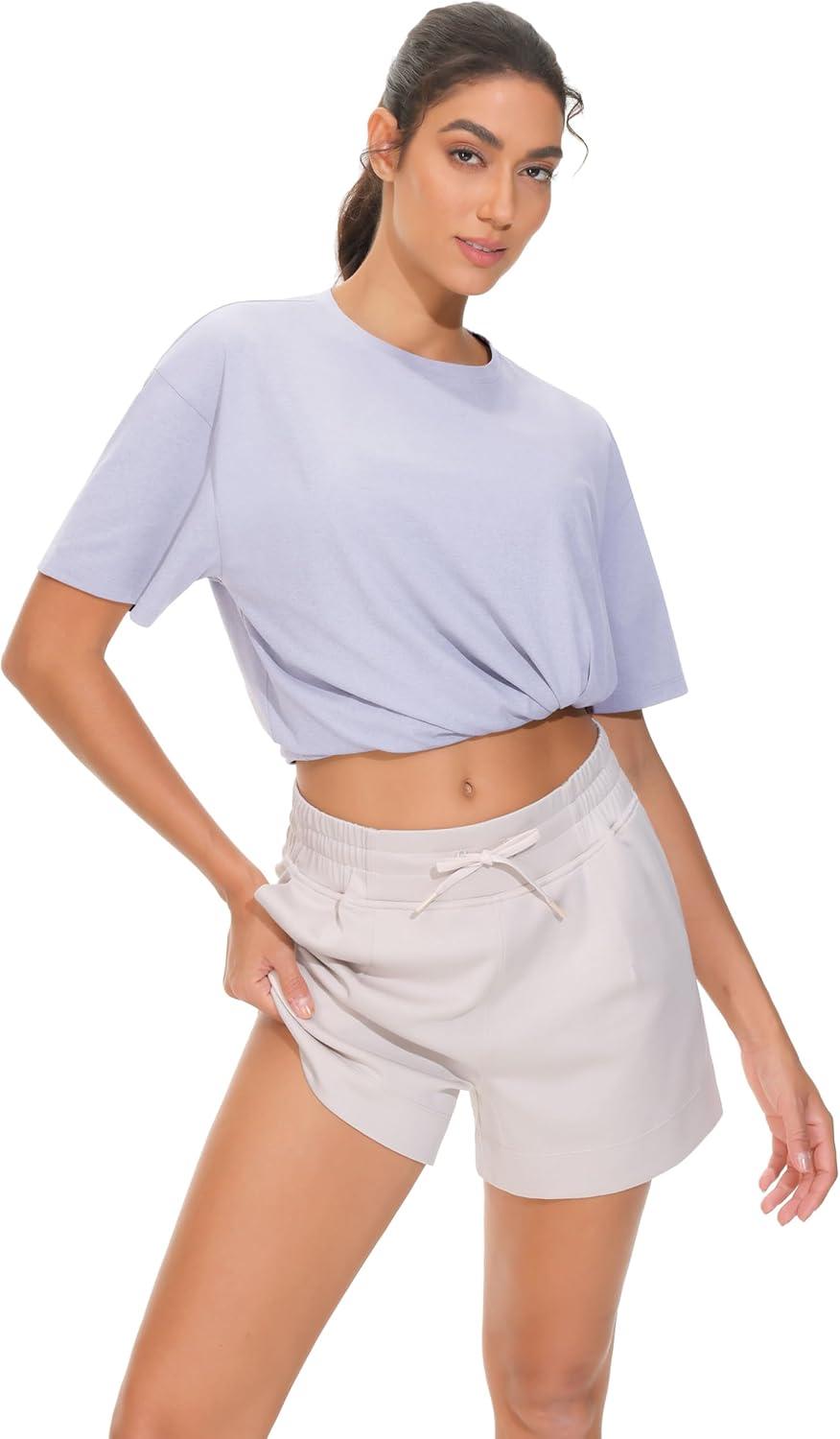 imageTHE GYM PEOPLE 2 Pack Womens Oversized T Shirts Casual Loose Fit Short Sleeve Tops Summer Crewneck Basic TeesWhiteLight Purple