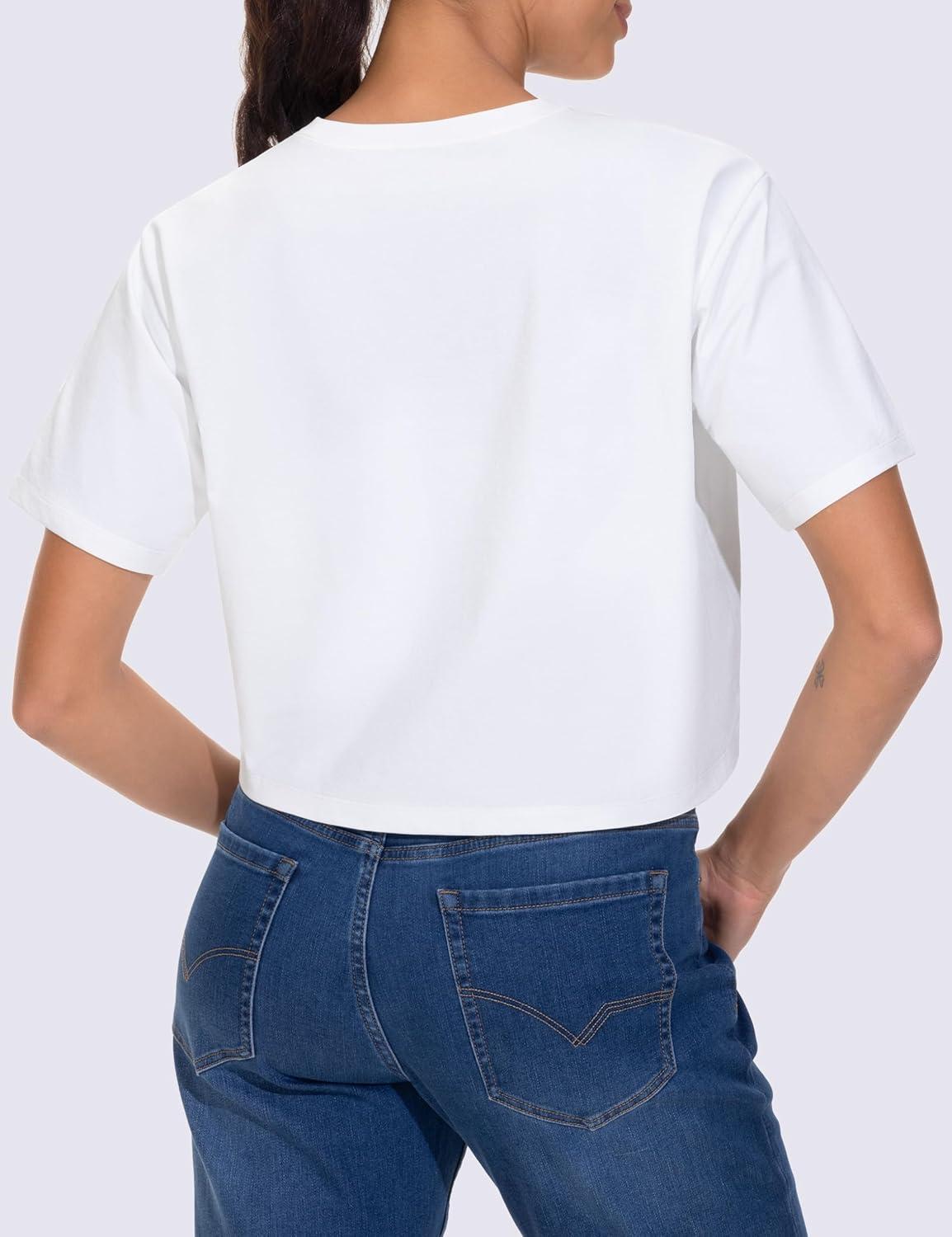 imageTHE GYM PEOPLE 2 Pack Womens Workout Crop Tops Boxy Short Sleeve Athletic Running Basic Cropped TShirtsBlackWhite