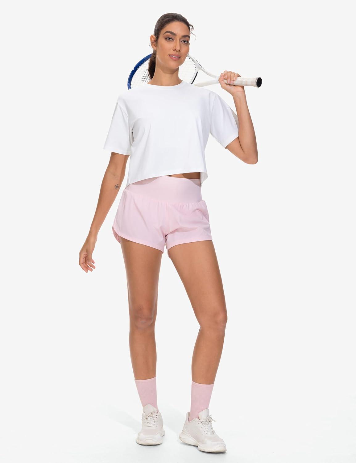 imageTHE GYM PEOPLE 2 Pack Womens Workout Crop Tops Boxy Short Sleeve Athletic Running Basic Cropped TShirtsWhiteWhite