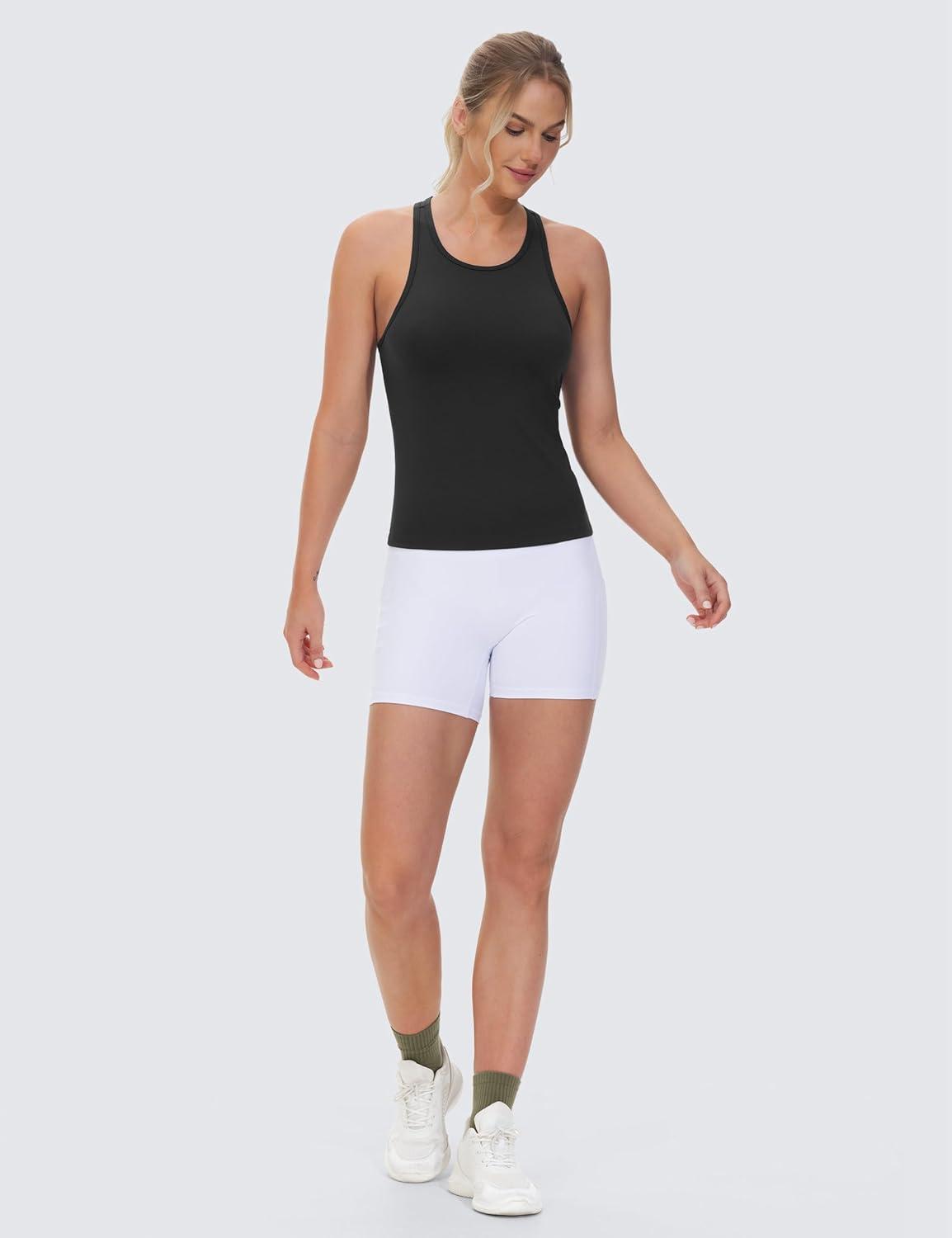 imageTHE GYM PEOPLE Racerback Workout Tank Tops for Women Slim Fit Sleeveless Basic Athletic Running Yoga ShirtsBlack