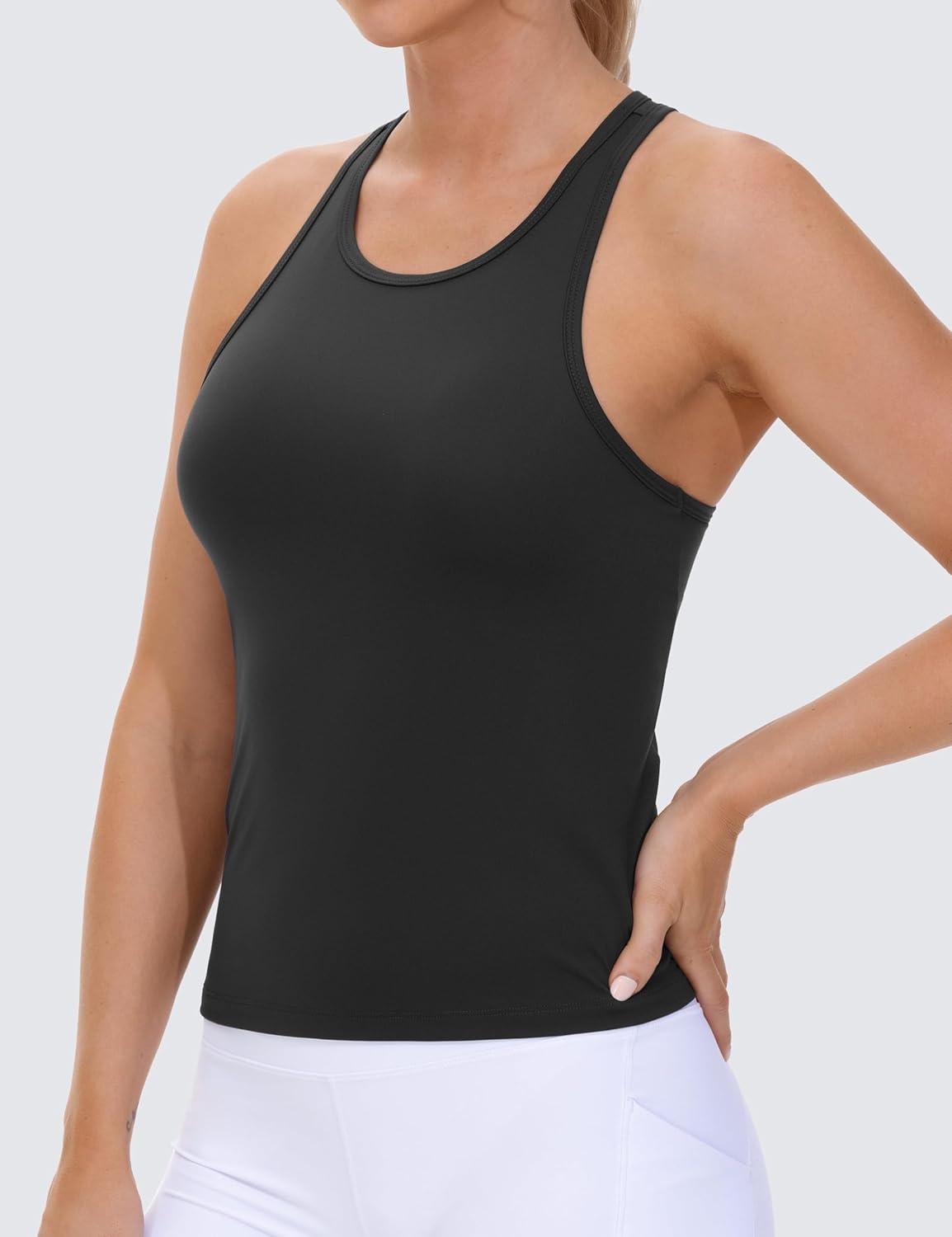 imageTHE GYM PEOPLE Racerback Workout Tank Tops for Women Slim Fit Sleeveless Basic Athletic Running Yoga ShirtsBlack