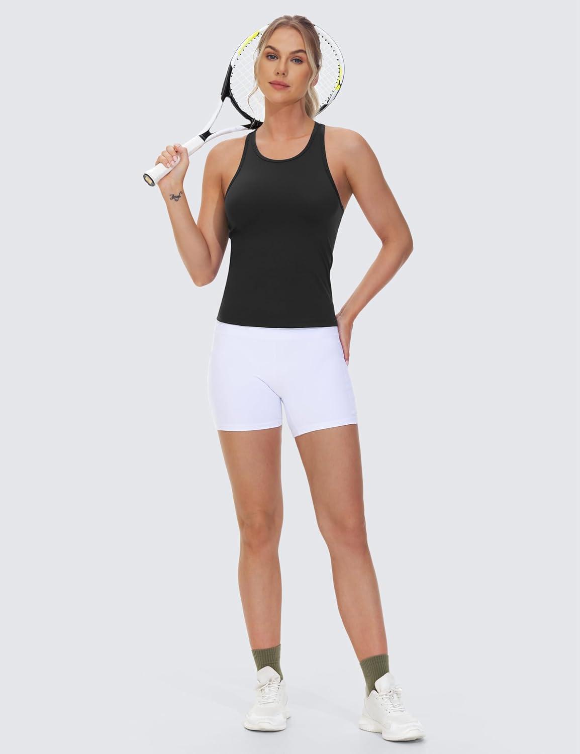 imageTHE GYM PEOPLE Racerback Workout Tank Tops for Women Slim Fit Sleeveless Basic Athletic Running Yoga ShirtsBlack