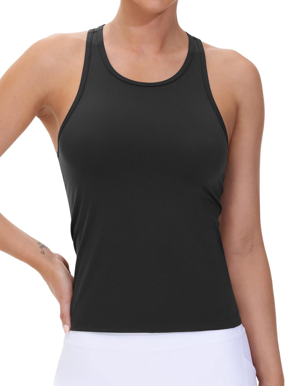 imageTHE GYM PEOPLE Racerback Workout Tank Tops for Women Slim Fit Sleeveless Basic Athletic Running Yoga ShirtsBlack
