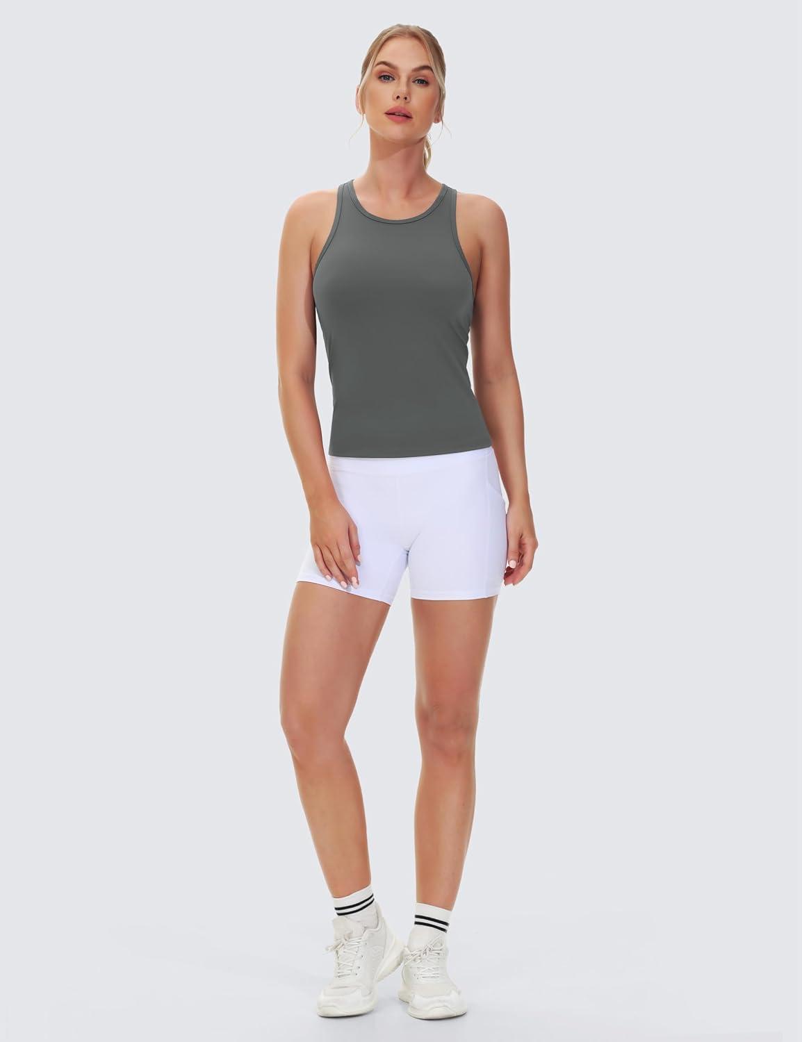 imageTHE GYM PEOPLE Racerback Workout Tank Tops for Women Slim Fit Sleeveless Basic Athletic Running Yoga ShirtsDark Grey