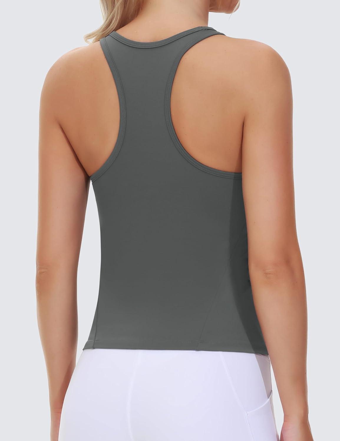 imageTHE GYM PEOPLE Racerback Workout Tank Tops for Women Slim Fit Sleeveless Basic Athletic Running Yoga ShirtsDark Grey