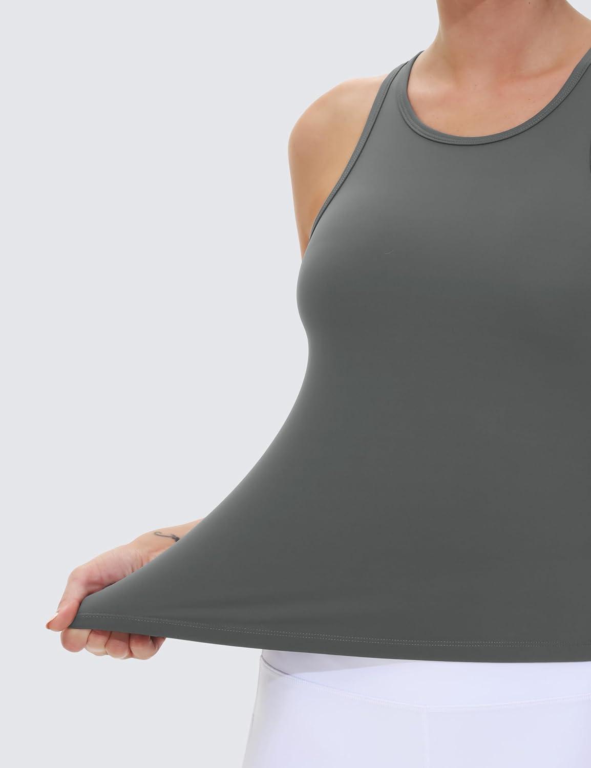 imageTHE GYM PEOPLE Racerback Workout Tank Tops for Women Slim Fit Sleeveless Basic Athletic Running Yoga ShirtsDark Grey