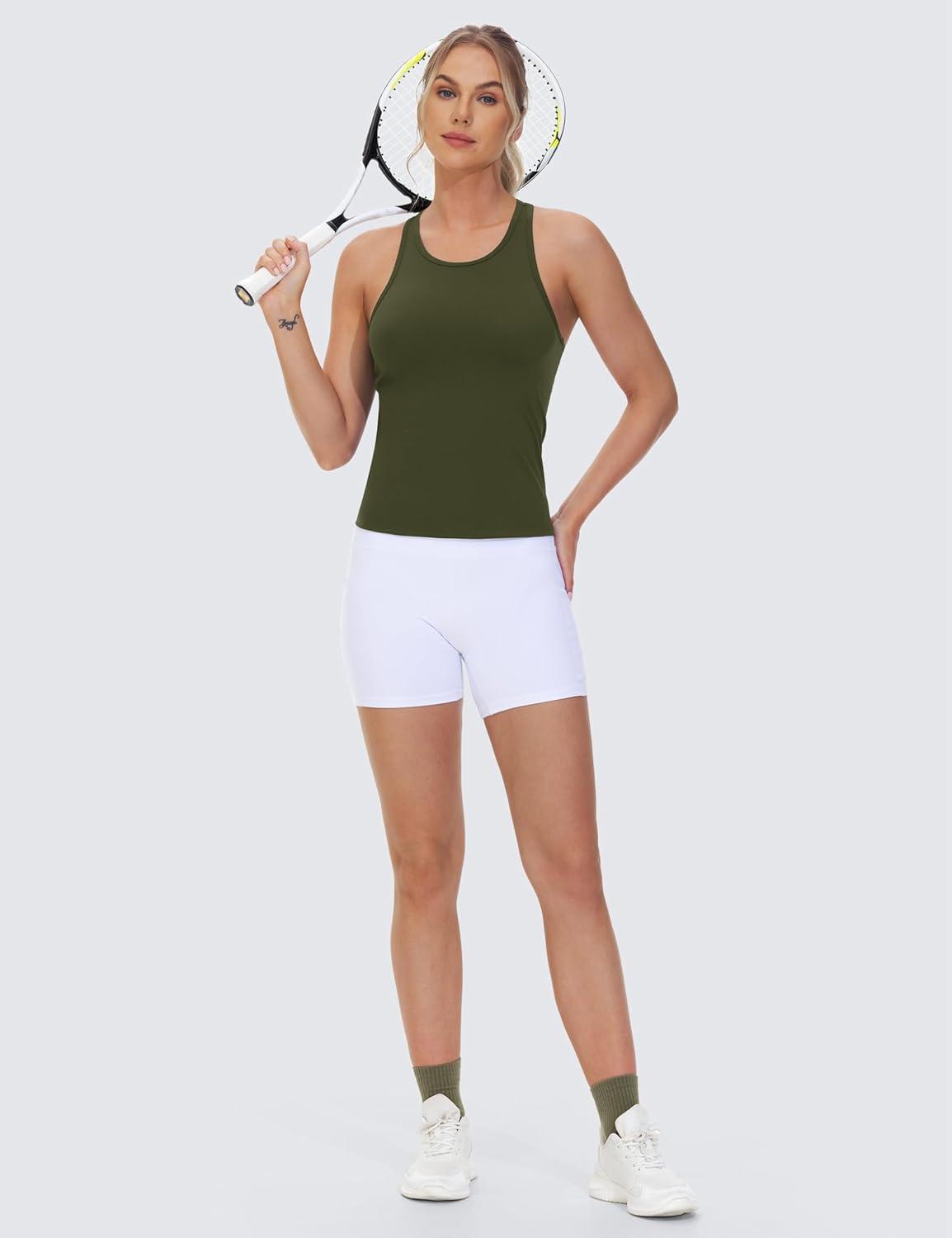 imageTHE GYM PEOPLE Racerback Workout Tank Tops for Women Slim Fit Sleeveless Basic Athletic Running Yoga ShirtsDark Olive