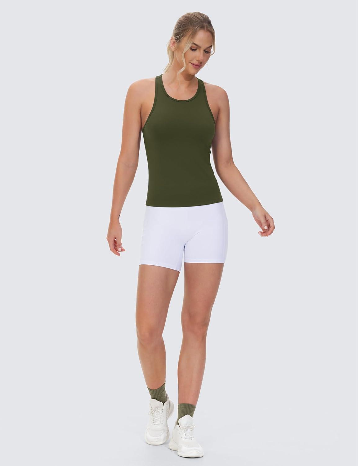 imageTHE GYM PEOPLE Racerback Workout Tank Tops for Women Slim Fit Sleeveless Basic Athletic Running Yoga ShirtsDark Olive
