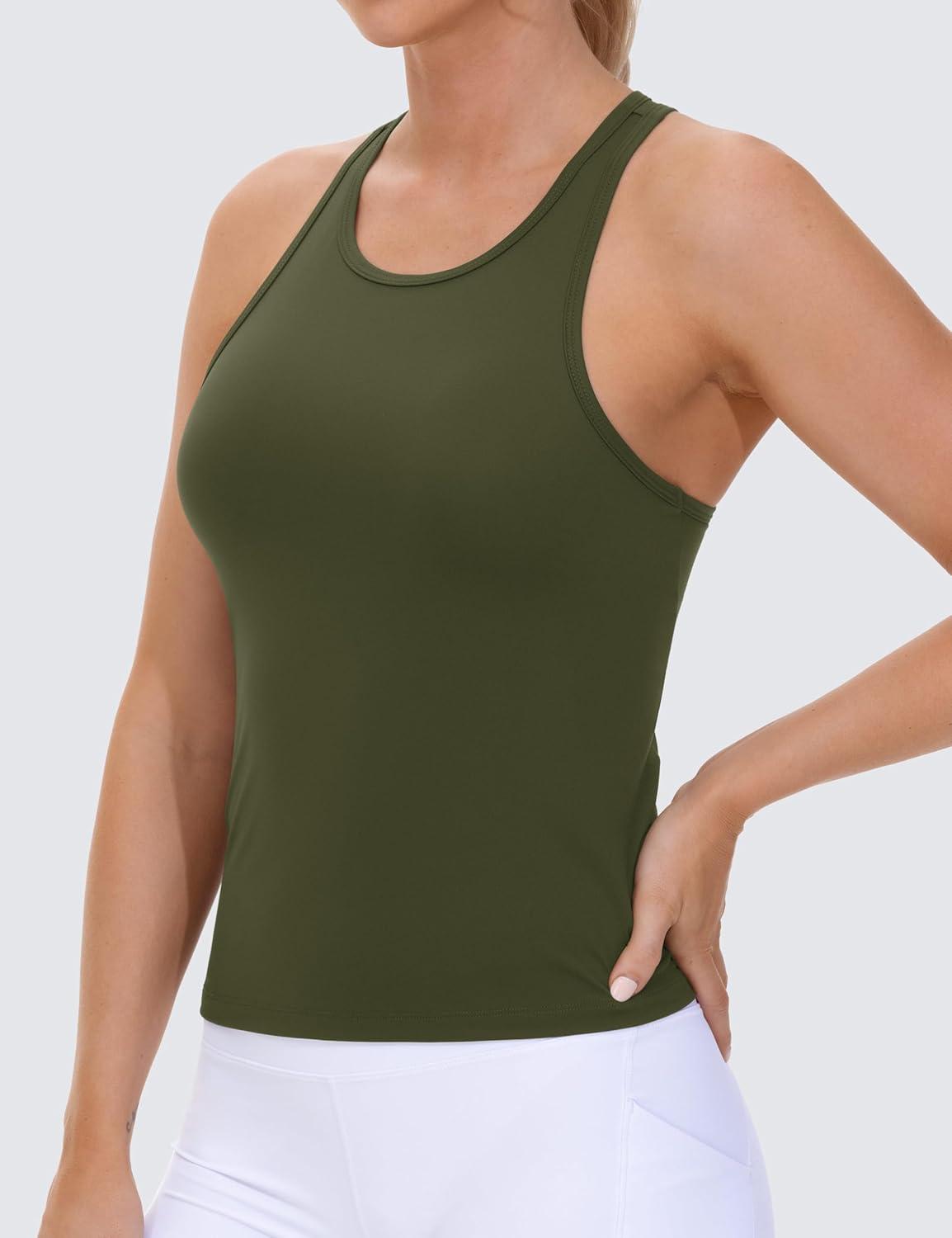 imageTHE GYM PEOPLE Racerback Workout Tank Tops for Women Slim Fit Sleeveless Basic Athletic Running Yoga ShirtsDark Olive