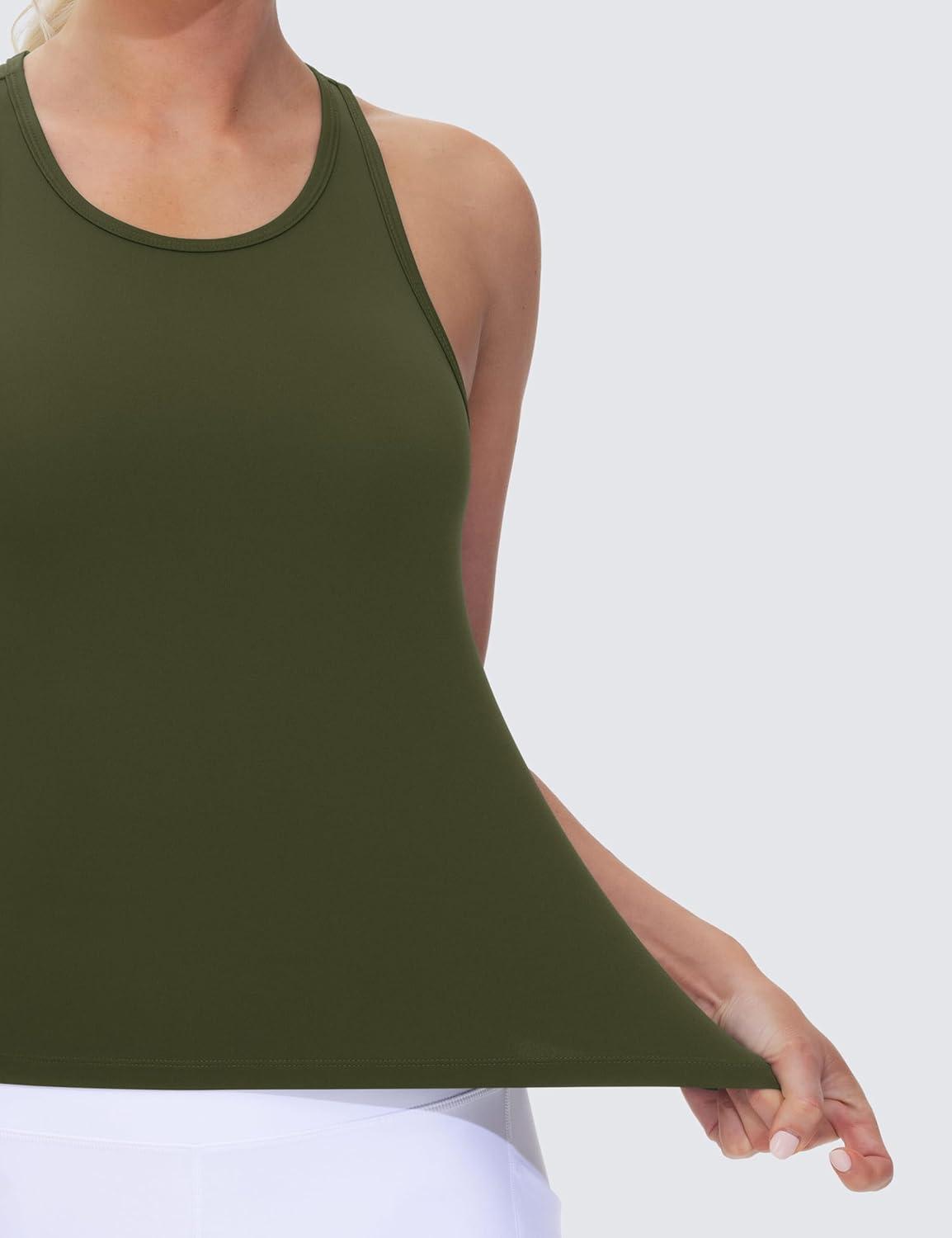 imageTHE GYM PEOPLE Racerback Workout Tank Tops for Women Slim Fit Sleeveless Basic Athletic Running Yoga ShirtsDark Olive
