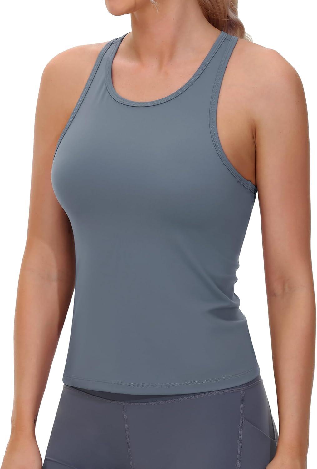 imageTHE GYM PEOPLE Racerback Workout Tank Tops for Women Slim Fit Sleeveless Basic Athletic Running Yoga ShirtsGreen Blue