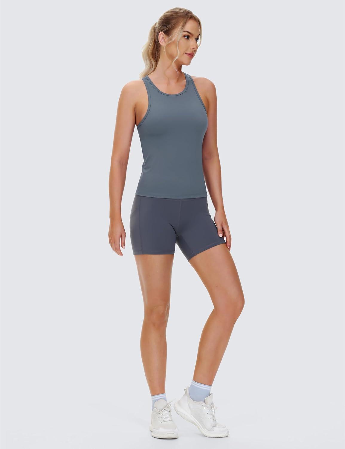 imageTHE GYM PEOPLE Racerback Workout Tank Tops for Women Slim Fit Sleeveless Basic Athletic Running Yoga ShirtsGreen Blue