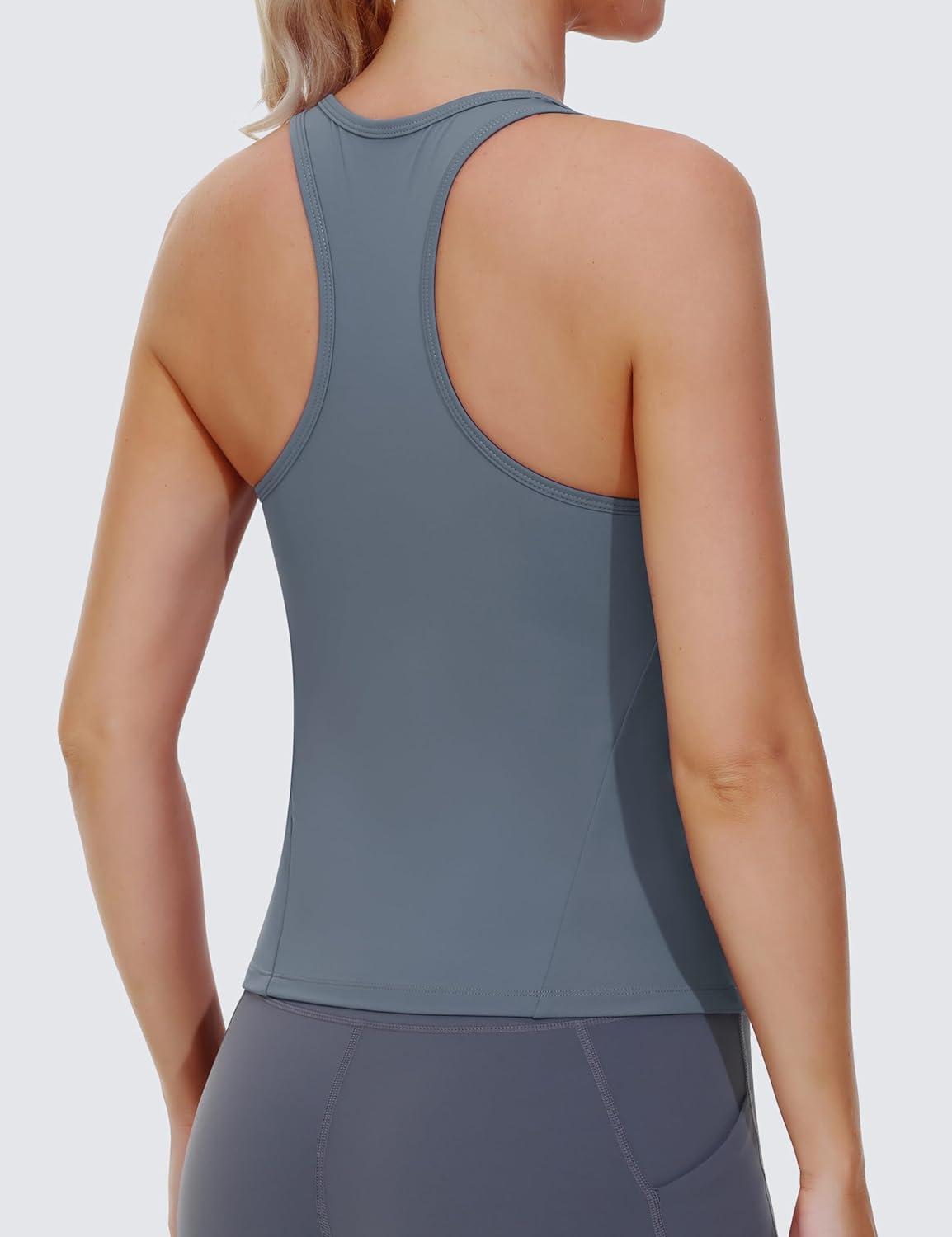 imageTHE GYM PEOPLE Racerback Workout Tank Tops for Women Slim Fit Sleeveless Basic Athletic Running Yoga ShirtsGreen Blue