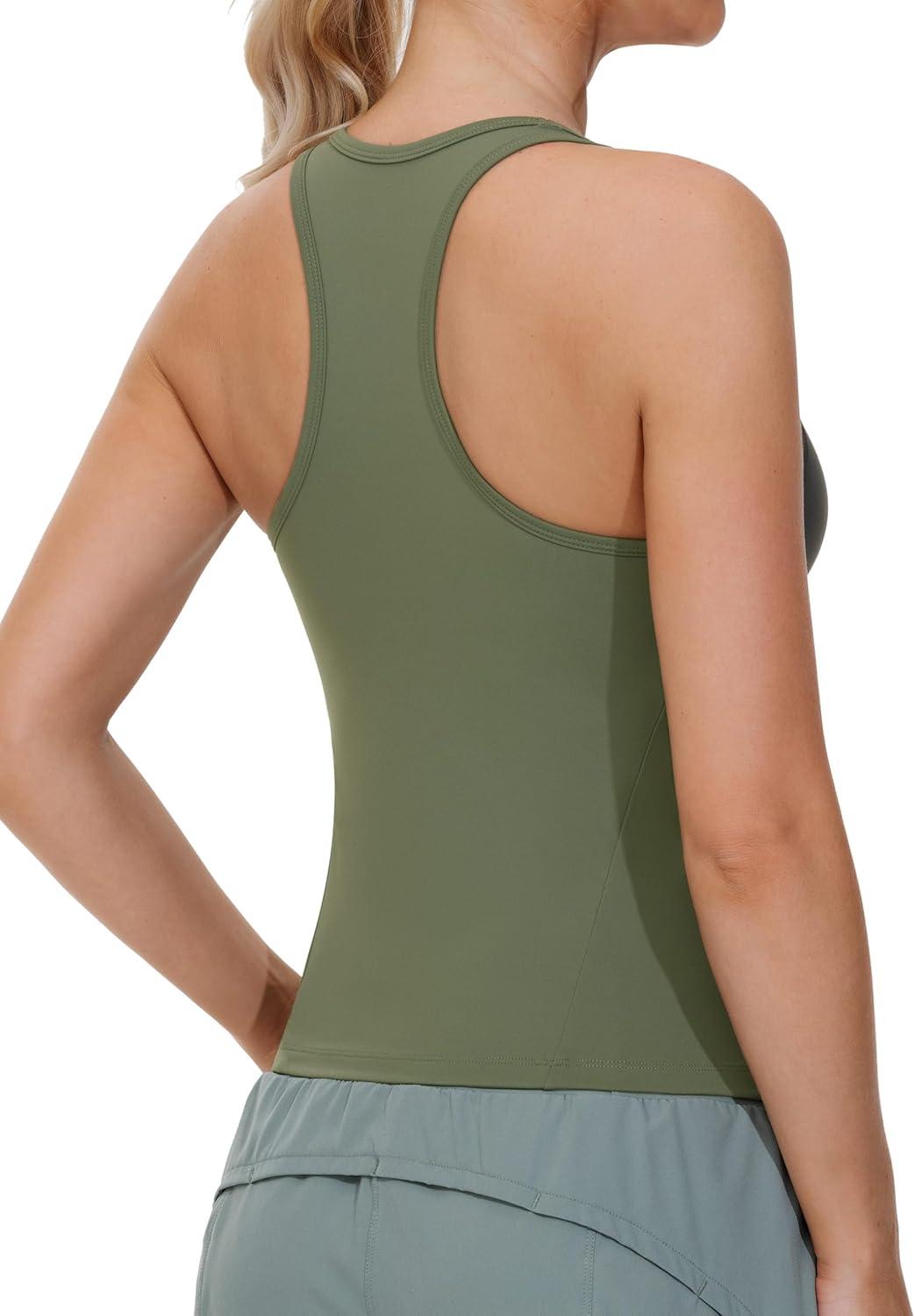 imageTHE GYM PEOPLE Racerback Workout Tank Tops for Women Slim Fit Sleeveless Basic Athletic Running Yoga ShirtsOlive Green
