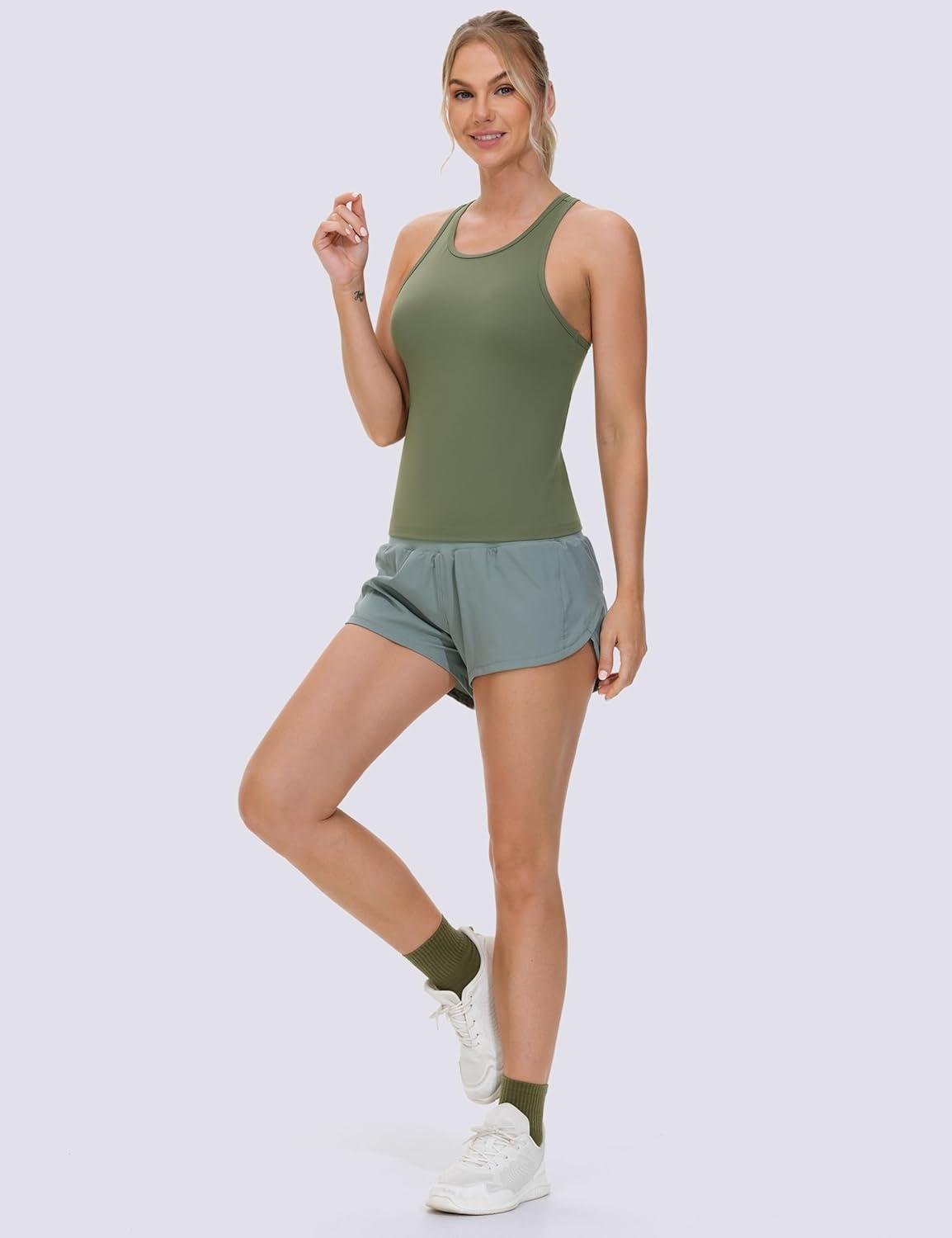 imageTHE GYM PEOPLE Racerback Workout Tank Tops for Women Slim Fit Sleeveless Basic Athletic Running Yoga ShirtsOlive Green