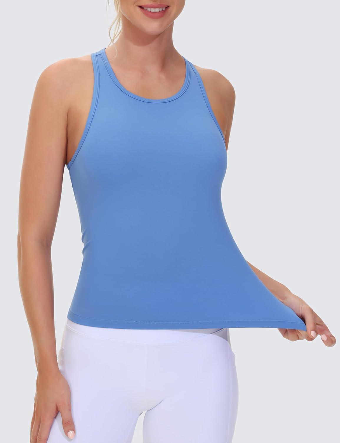 imageTHE GYM PEOPLE Racerback Workout Tank Tops for Women Slim Fit Sleeveless Basic Athletic Running Yoga ShirtsSea Blue