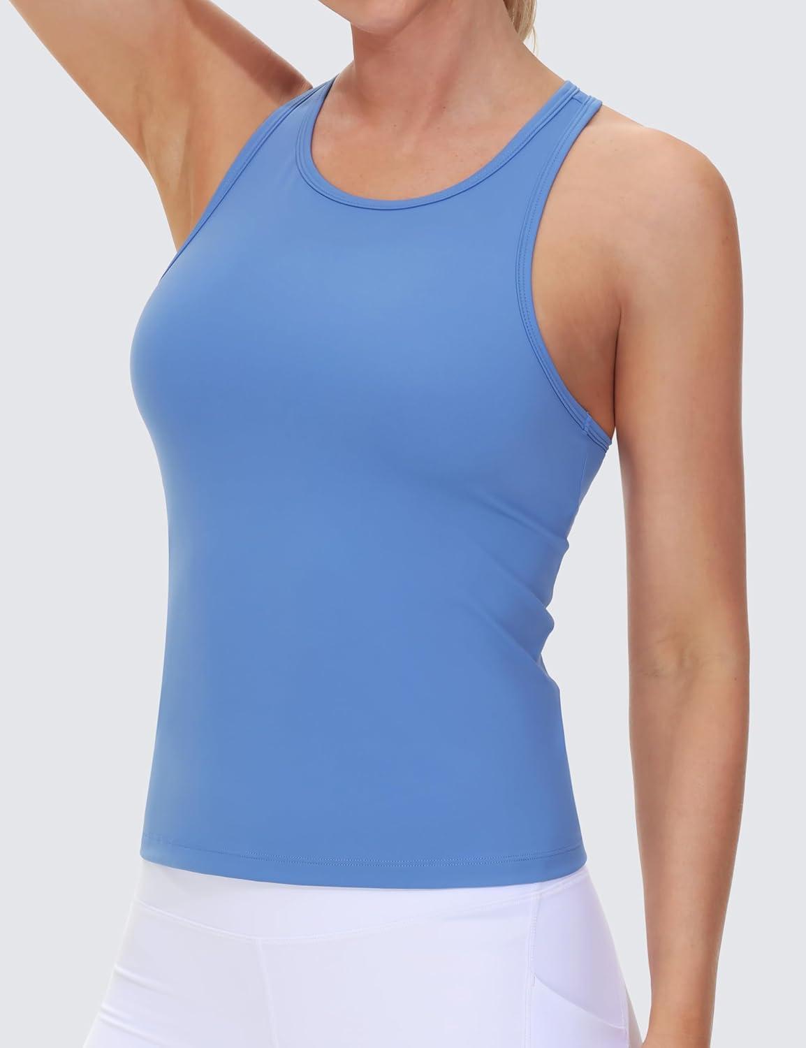 imageTHE GYM PEOPLE Racerback Workout Tank Tops for Women Slim Fit Sleeveless Basic Athletic Running Yoga ShirtsSea Blue