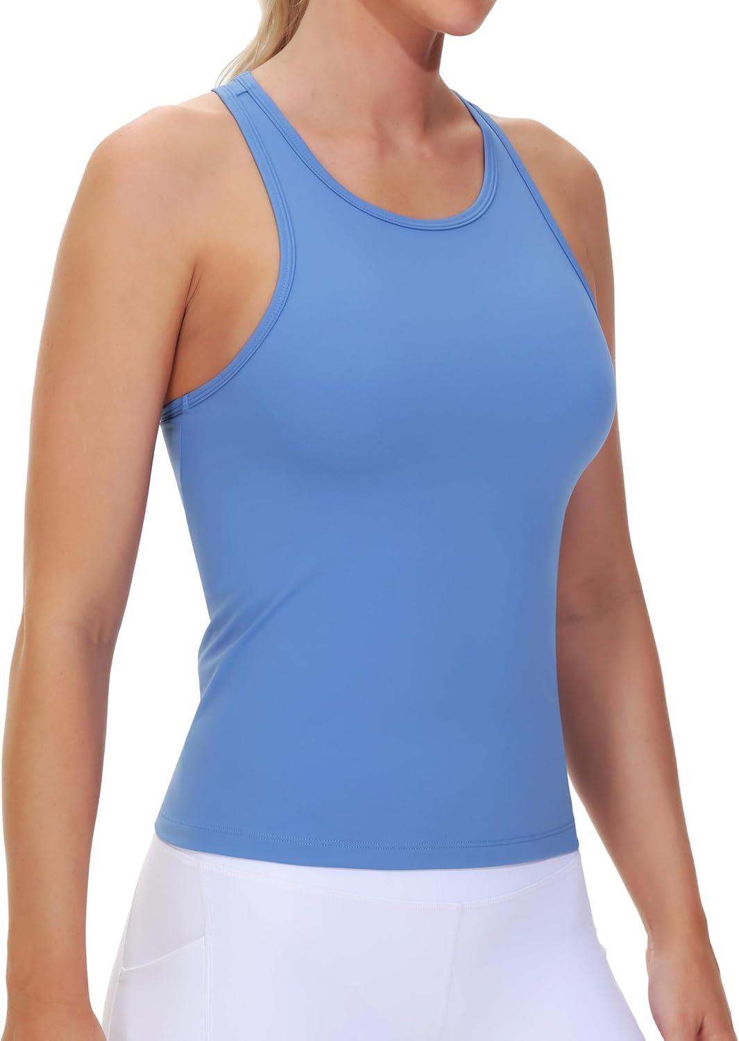 imageTHE GYM PEOPLE Racerback Workout Tank Tops for Women Slim Fit Sleeveless Basic Athletic Running Yoga ShirtsSea Blue