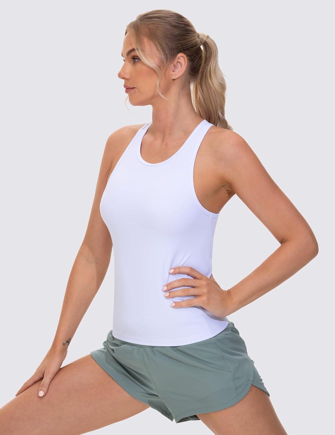 imageTHE GYM PEOPLE Racerback Workout Tank Tops for Women Slim Fit Sleeveless Basic Athletic Running Yoga ShirtsWhite