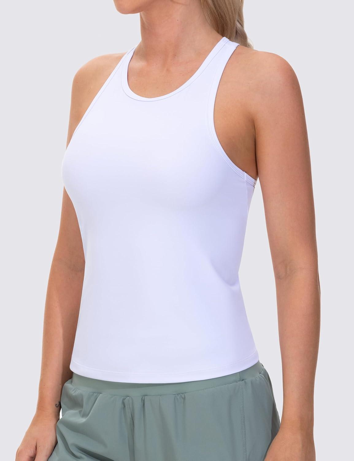 imageTHE GYM PEOPLE Racerback Workout Tank Tops for Women Slim Fit Sleeveless Basic Athletic Running Yoga ShirtsWhite