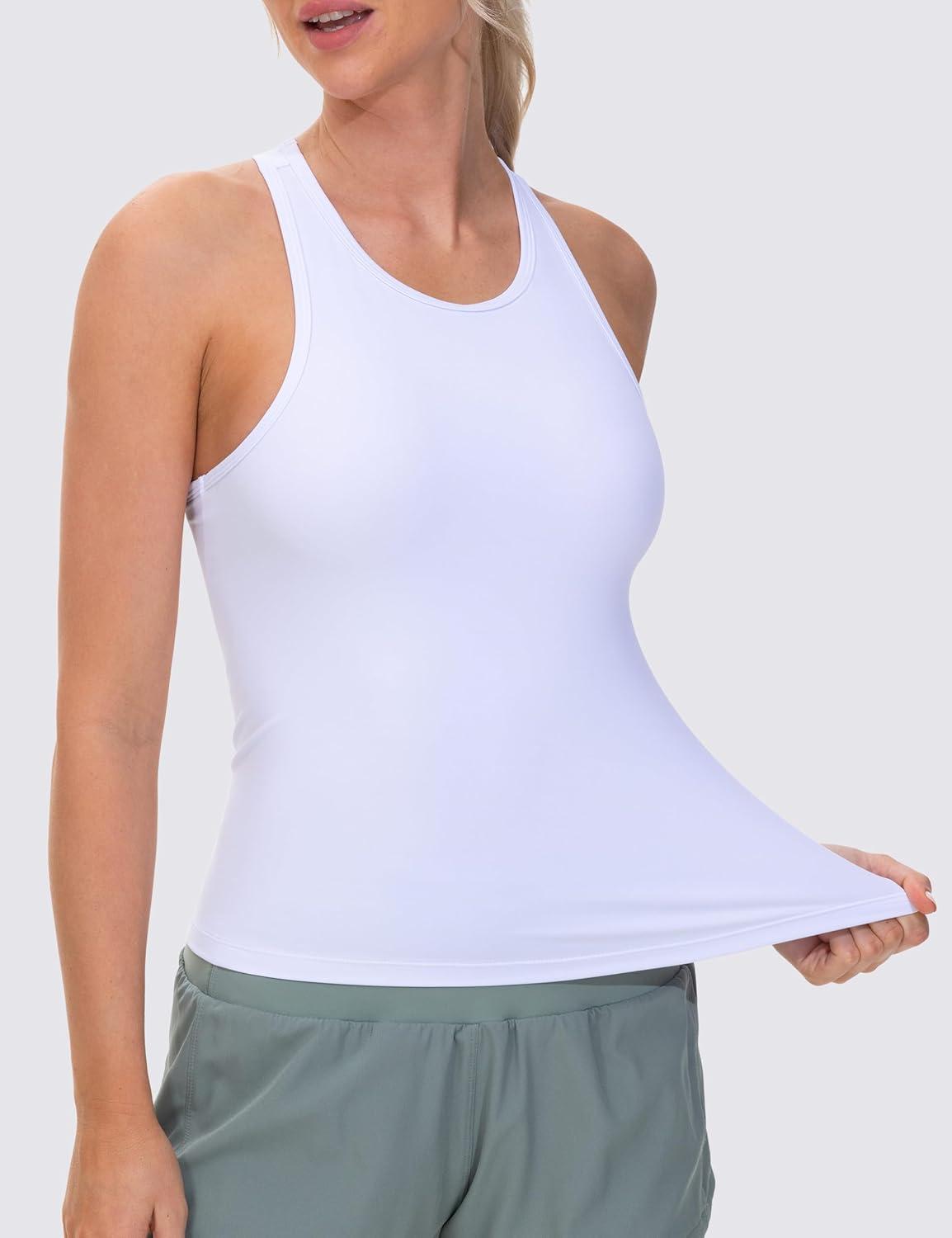 imageTHE GYM PEOPLE Racerback Workout Tank Tops for Women Slim Fit Sleeveless Basic Athletic Running Yoga ShirtsWhite