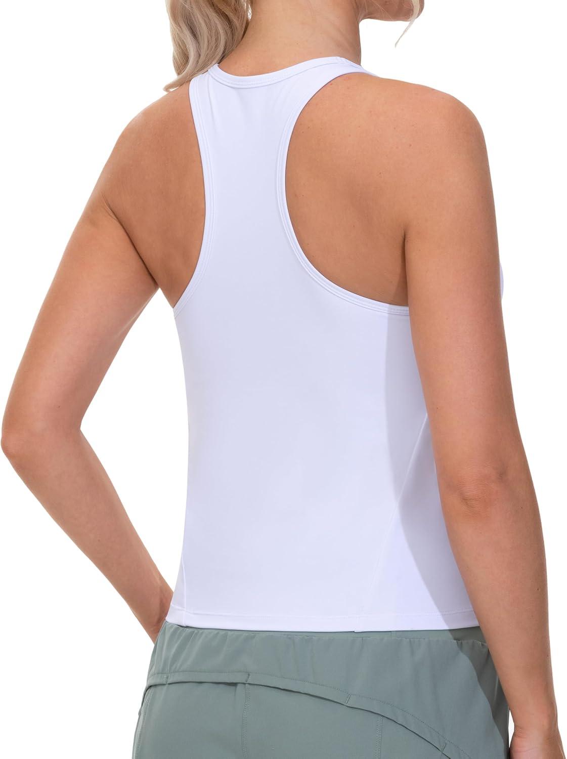 imageTHE GYM PEOPLE Racerback Workout Tank Tops for Women Slim Fit Sleeveless Basic Athletic Running Yoga ShirtsWhite