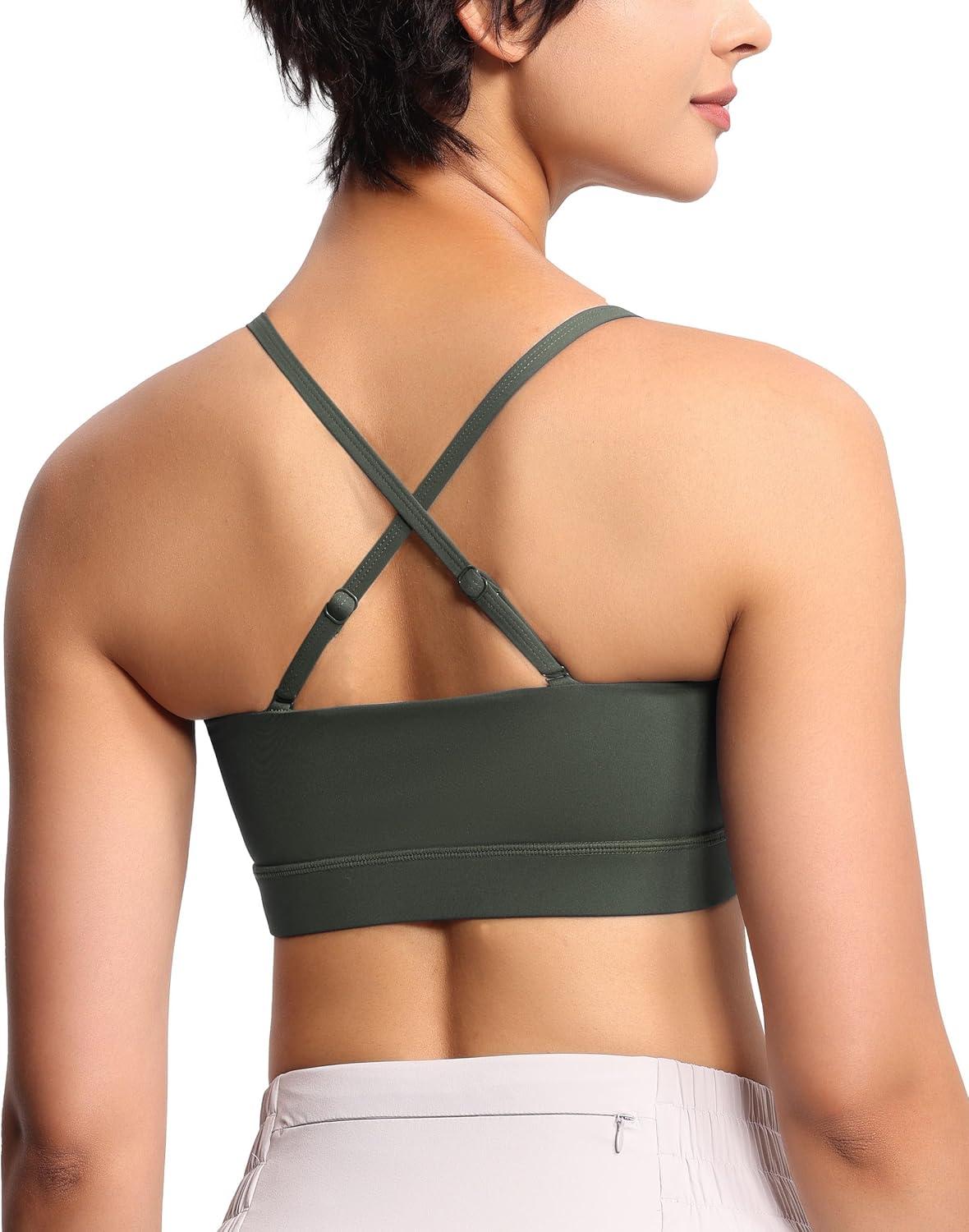 imageTHE GYM PEOPLE Womens Adjustable Spaghetti Strap Sports Bras Wirefree Workout Tops with Removable PaddedBean Brown