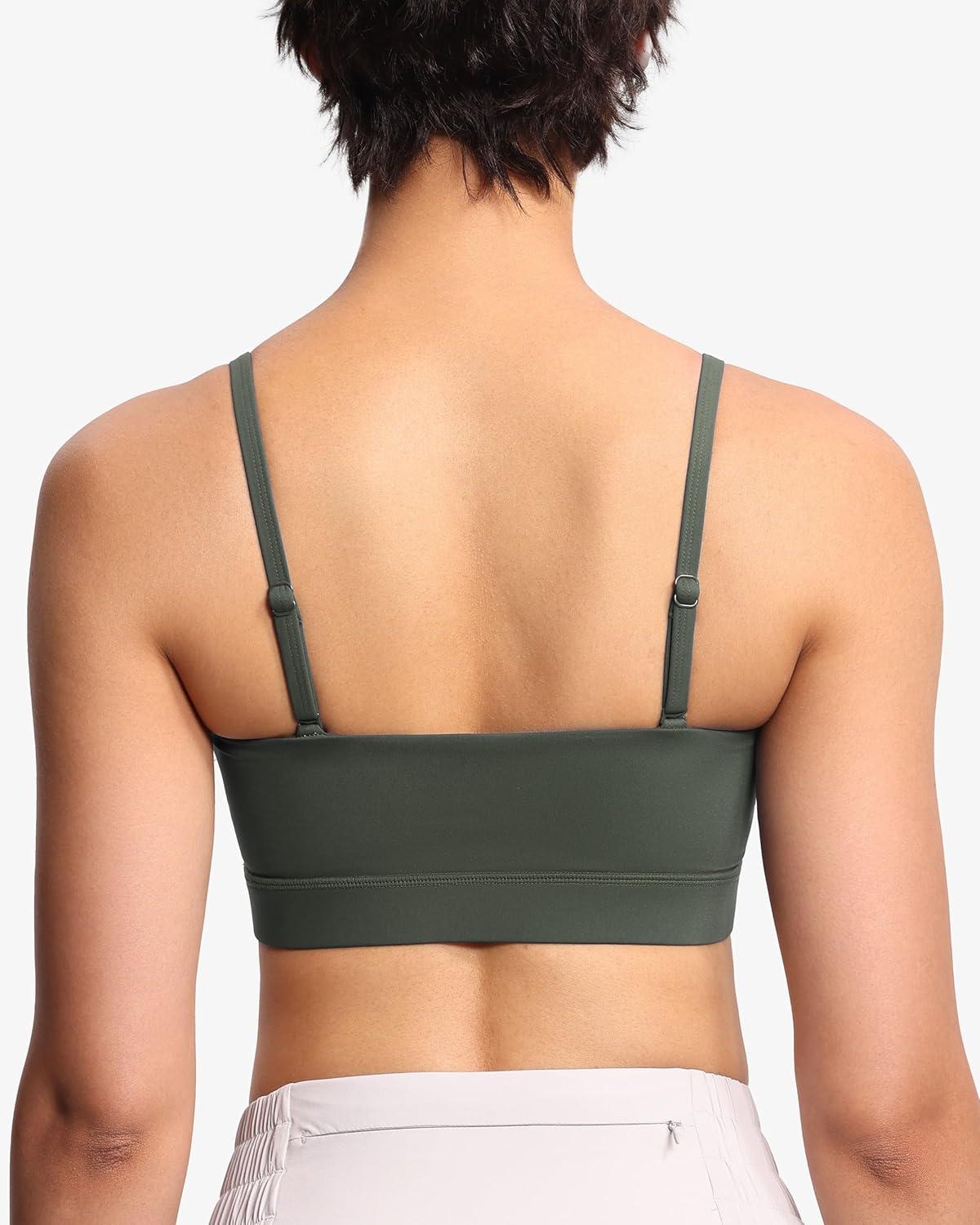 imageTHE GYM PEOPLE Womens Adjustable Spaghetti Strap Sports Bras Wirefree Workout Tops with Removable PaddedBean Brown