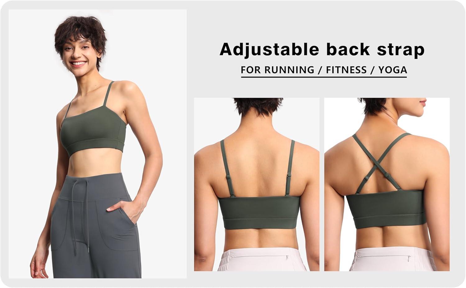 imageTHE GYM PEOPLE Womens Adjustable Spaghetti Strap Sports Bras Wirefree Workout Tops with Removable PaddedBean Brown