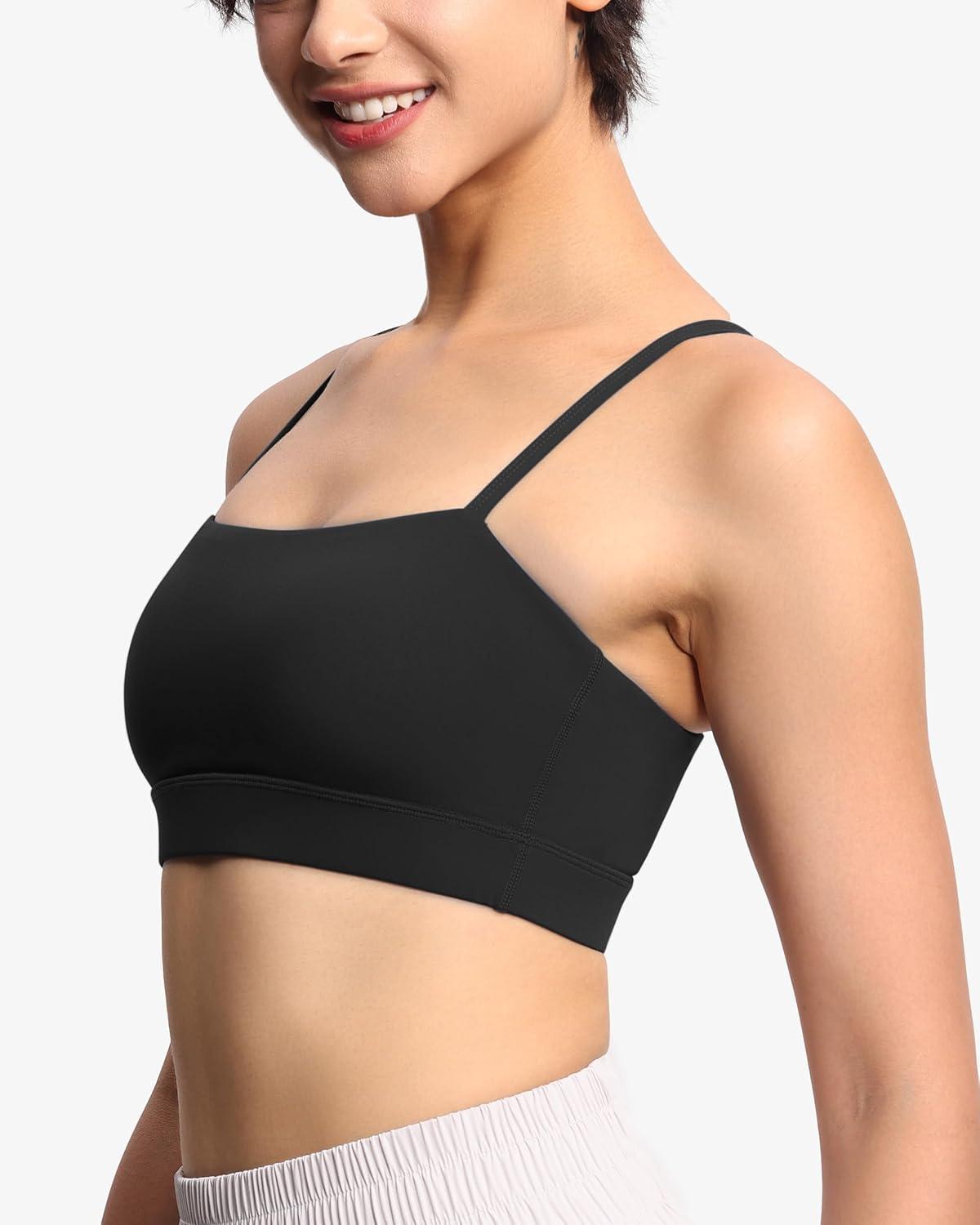 imageTHE GYM PEOPLE Womens Adjustable Spaghetti Strap Sports Bras Wirefree Workout Tops with Removable PaddedBlack