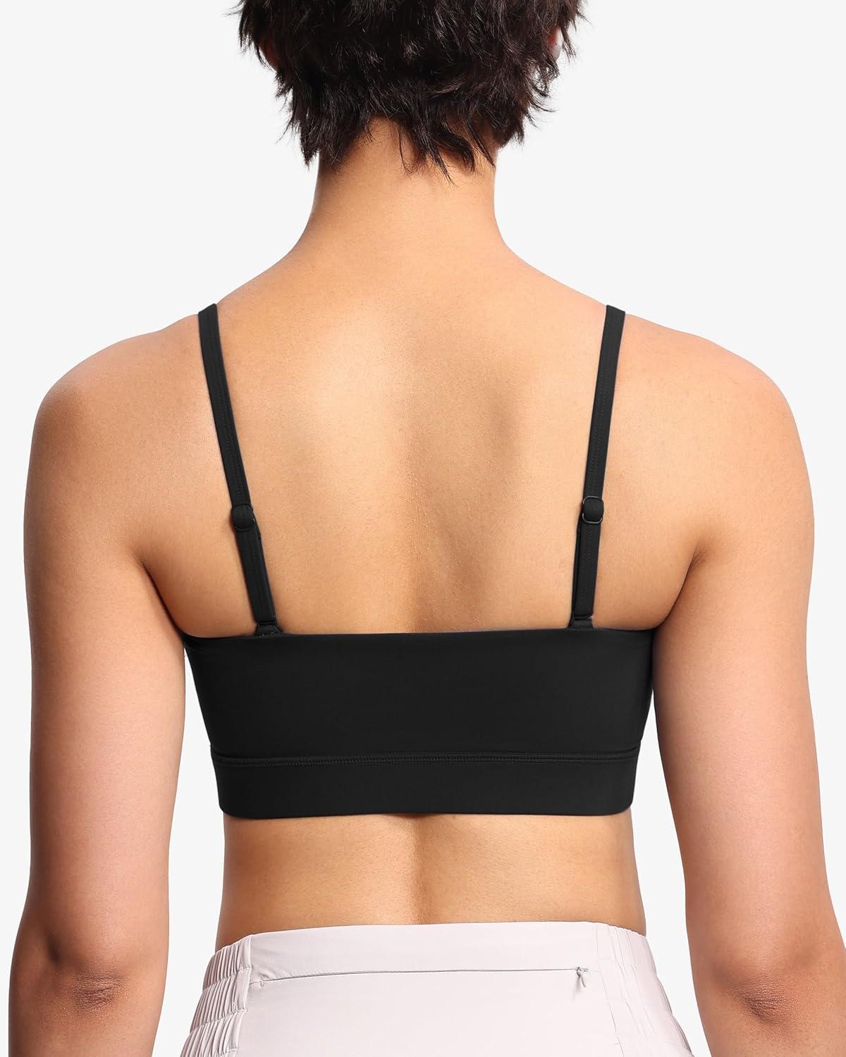 imageTHE GYM PEOPLE Womens Adjustable Spaghetti Strap Sports Bras Wirefree Workout Tops with Removable PaddedBlack