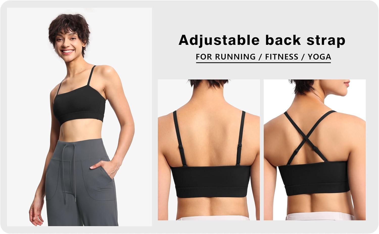 imageTHE GYM PEOPLE Womens Adjustable Spaghetti Strap Sports Bras Wirefree Workout Tops with Removable PaddedBlack