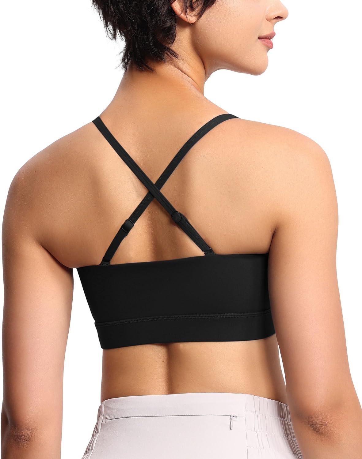 imageTHE GYM PEOPLE Womens Adjustable Spaghetti Strap Sports Bras Wirefree Workout Tops with Removable PaddedBlack