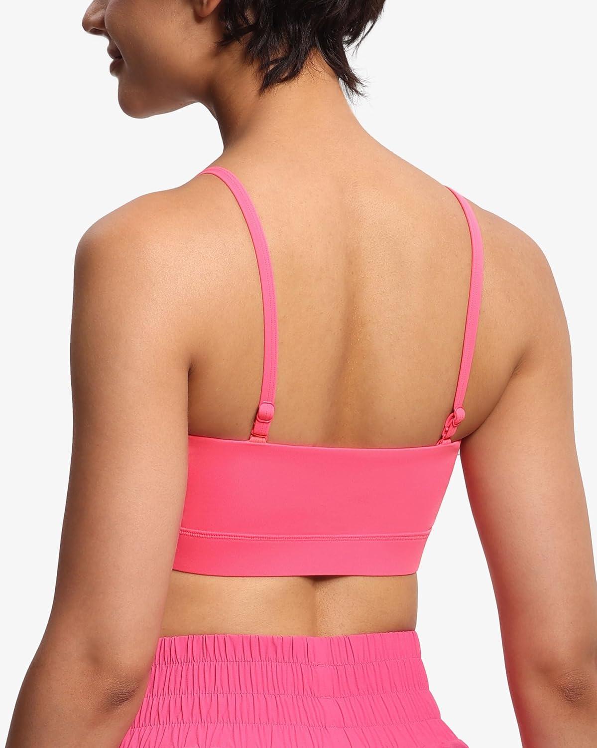 imageTHE GYM PEOPLE Womens Adjustable Spaghetti Strap Sports Bras Wirefree Workout Tops with Removable PaddedBright Pink