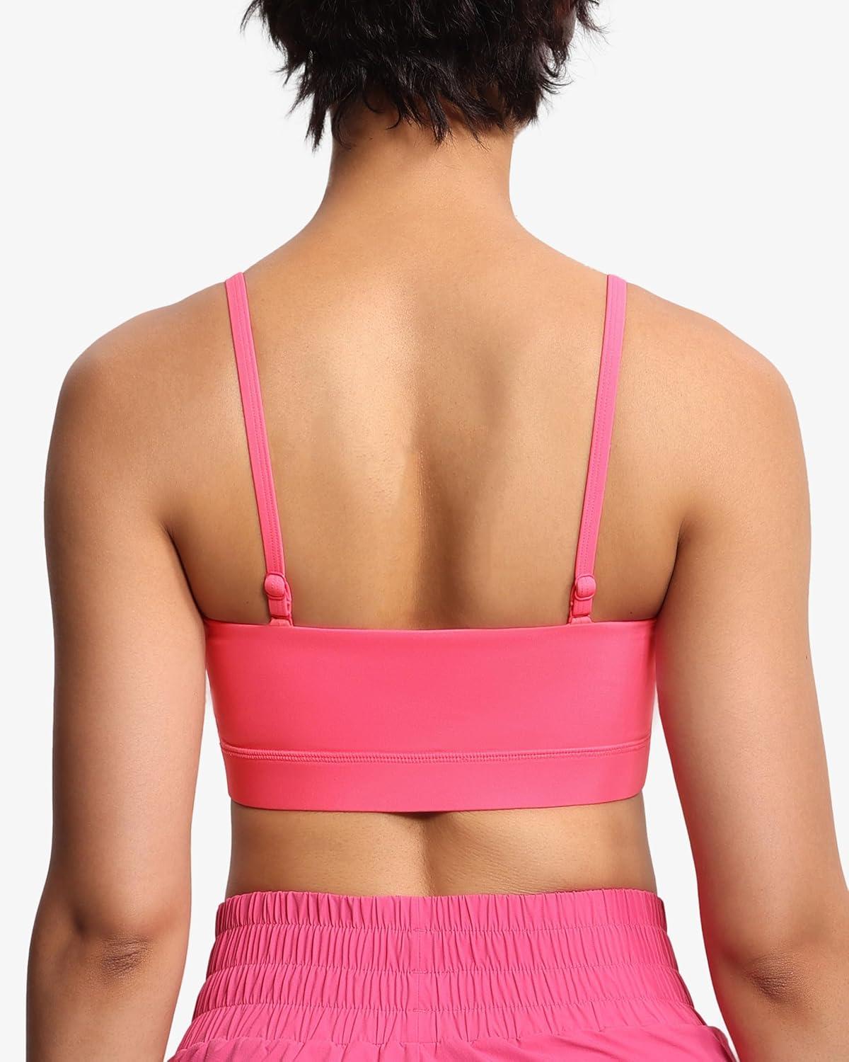 imageTHE GYM PEOPLE Womens Adjustable Spaghetti Strap Sports Bras Wirefree Workout Tops with Removable PaddedBright Pink
