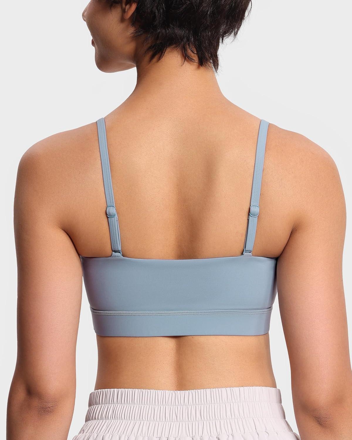 imageTHE GYM PEOPLE Womens Adjustable Spaghetti Strap Sports Bras Wirefree Workout Tops with Removable PaddedDenim Blue