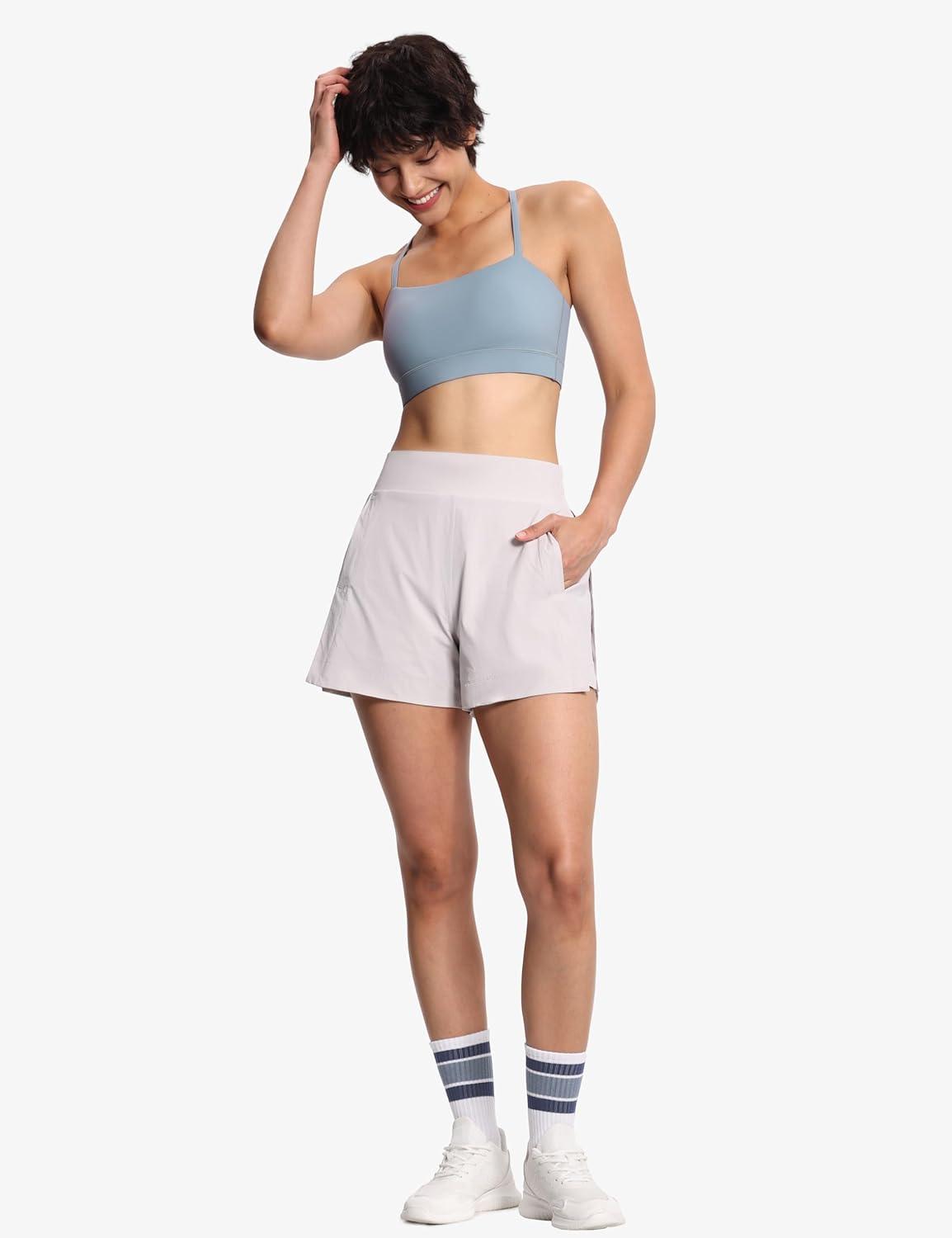 imageTHE GYM PEOPLE Womens Adjustable Spaghetti Strap Sports Bras Wirefree Workout Tops with Removable PaddedDenim Blue