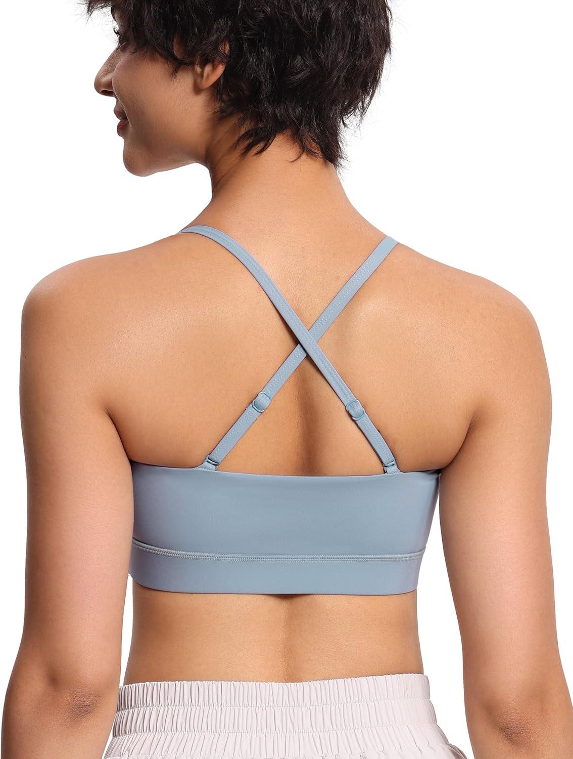imageTHE GYM PEOPLE Womens Adjustable Spaghetti Strap Sports Bras Wirefree Workout Tops with Removable PaddedDenim Blue